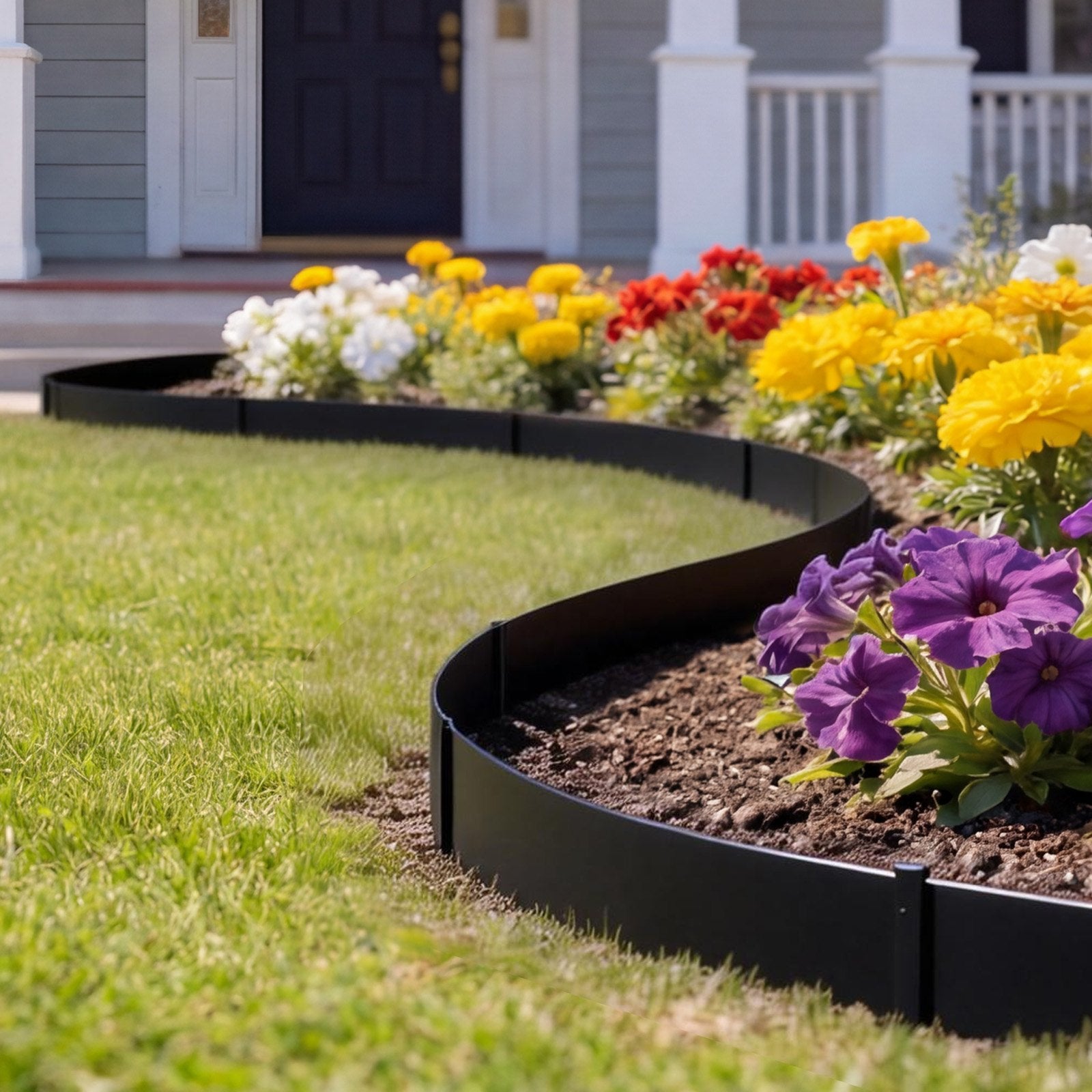 Durable Galvanized Steel Garden Edging Set, 6-Pack, 40"x6" with Clips, Flexible Border for Flower Beds, Pathways, Black Finish