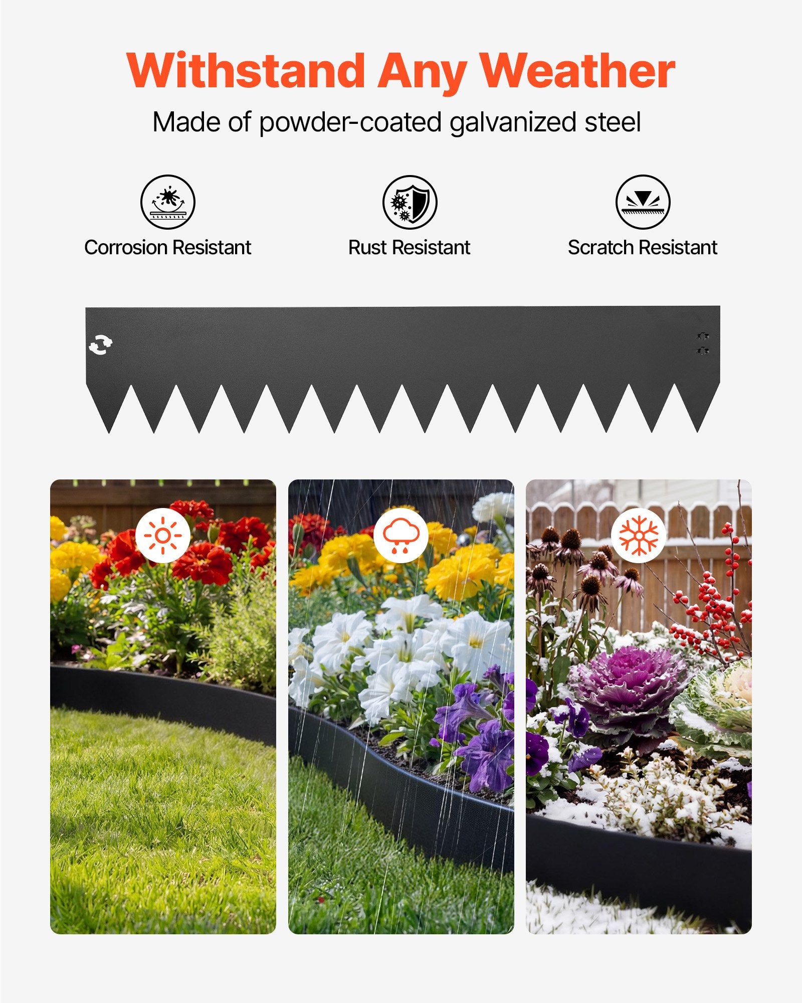 Galvanized Steel Garden Edging 6-Pack, 40x8 Inch, Bendable Metal Border for Flower Bed, Yard Pathway, Quick Install, Black Finish