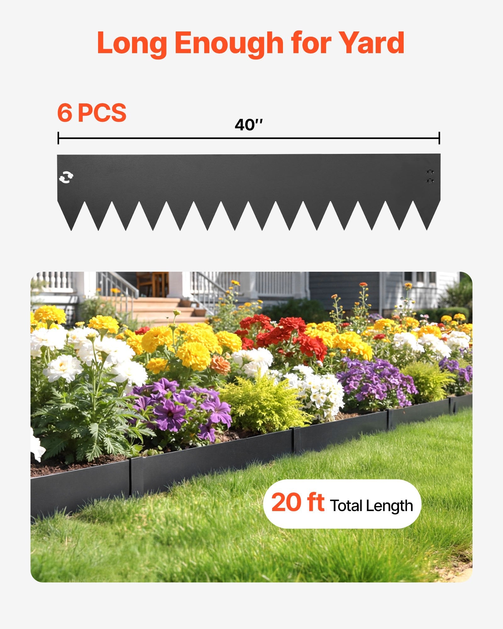 Galvanized Steel Garden Edging 6-Pack, 40x8 Inch, Bendable Metal Border for Flower Bed, Yard Pathway, Quick Install, Black Finish