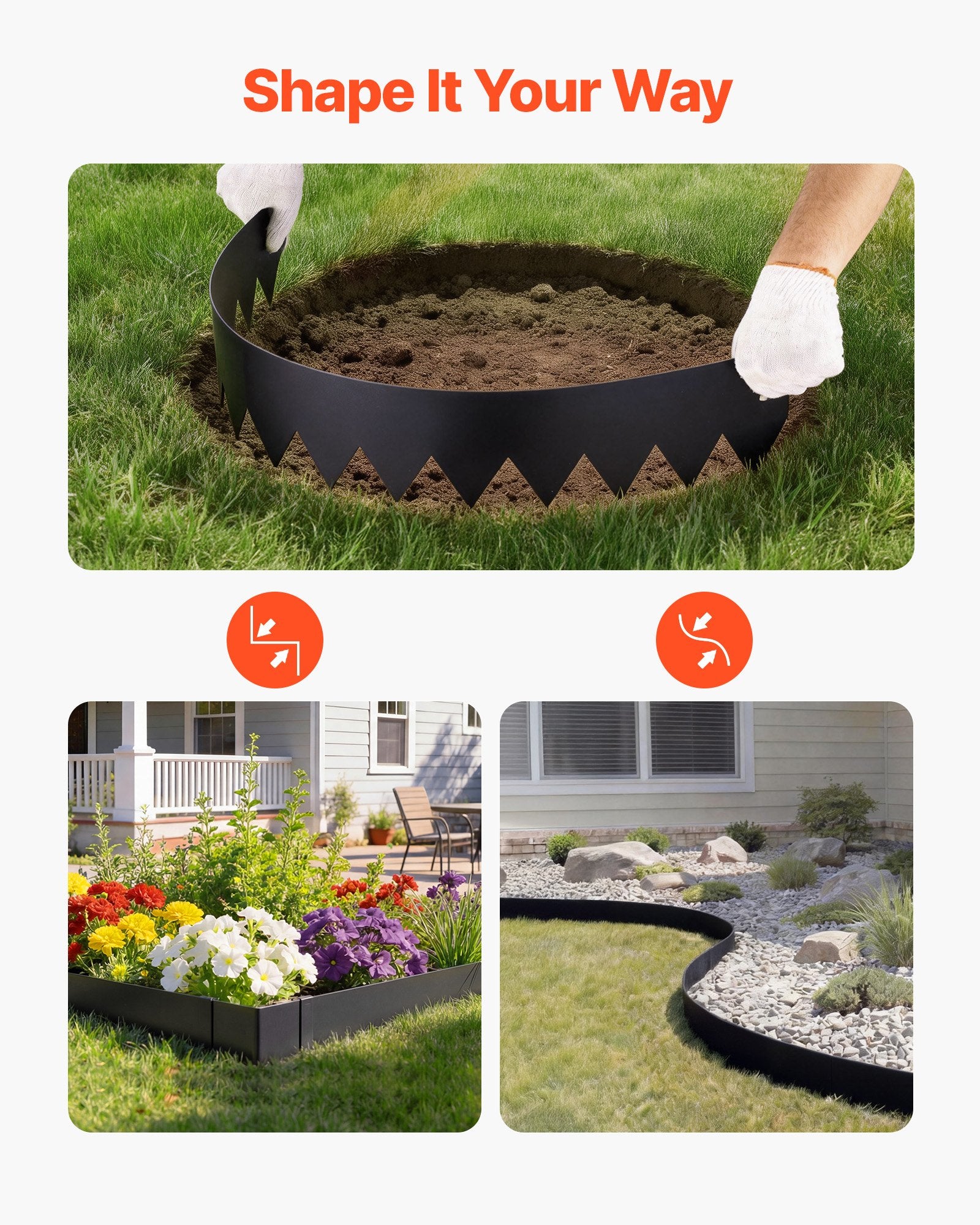 Galvanized Steel Garden Edging 6-Pack, 40x8 Inch, Bendable Metal Border for Flower Bed, Yard Pathway, Quick Install, Black Finish