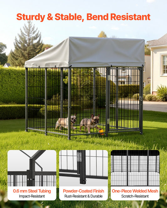 Spacious Outdoor Dog Kennel with Secure Lock, UV-Resistant & Waterproof Roof, Heavy Duty Enclosure for Large Dogs, Easy Install, All-Weather Protection