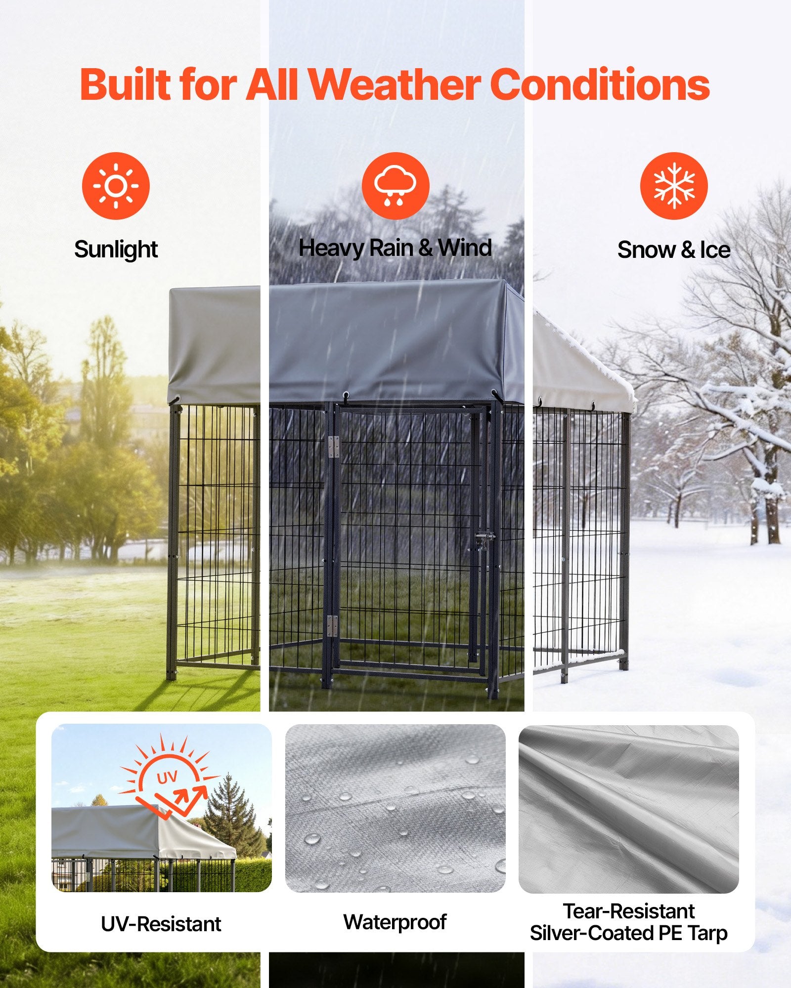 Spacious Outdoor Dog Kennel with Secure Lock, UV-Resistant & Waterproof Roof, Heavy Duty Enclosure for Large Dogs, Easy Install, All-Weather Protection