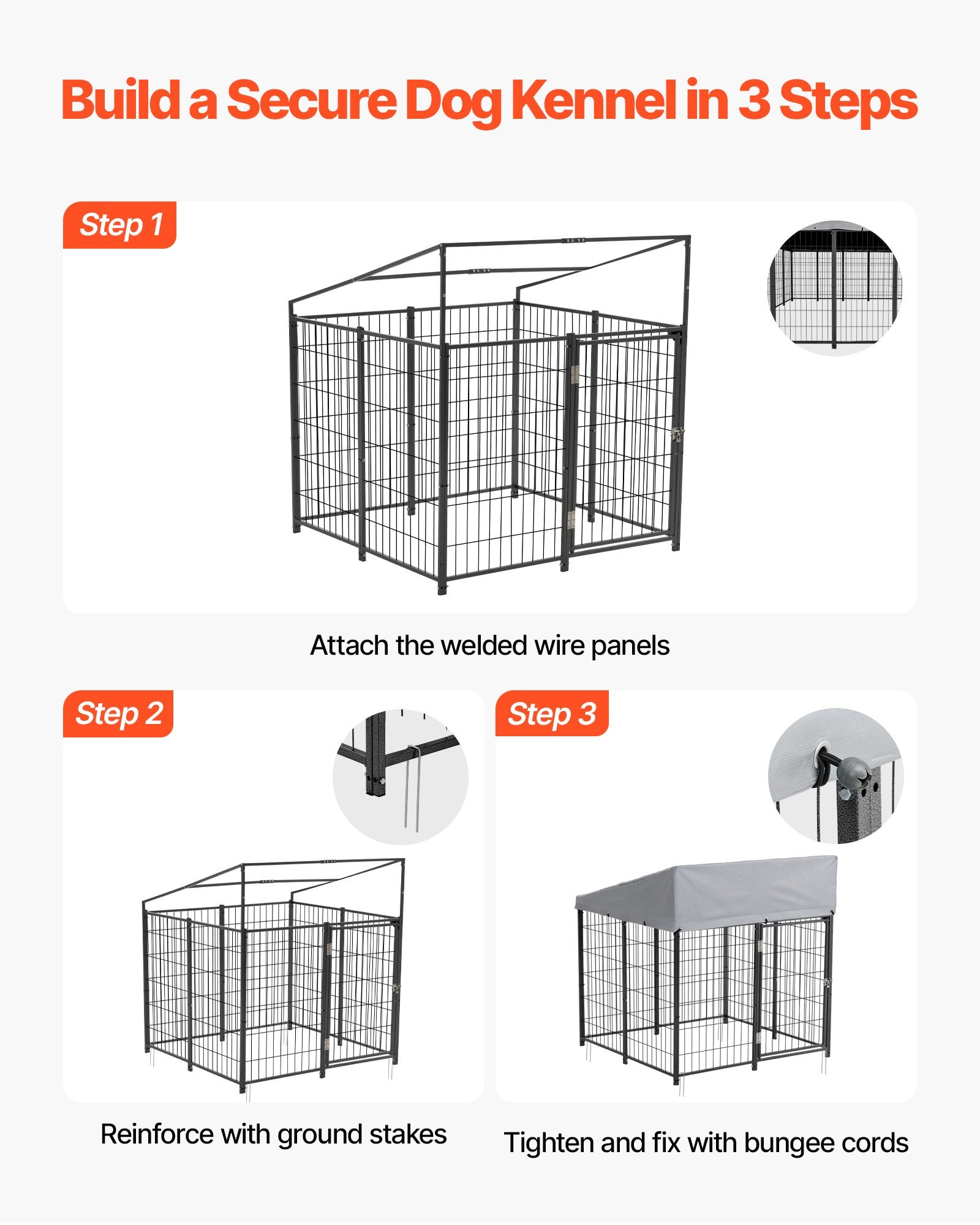 Spacious Outdoor Dog Kennel with Secure Lock, UV-Resistant & Waterproof Roof, Heavy Duty Enclosure for Large Dogs, Easy Install, All-Weather Protection