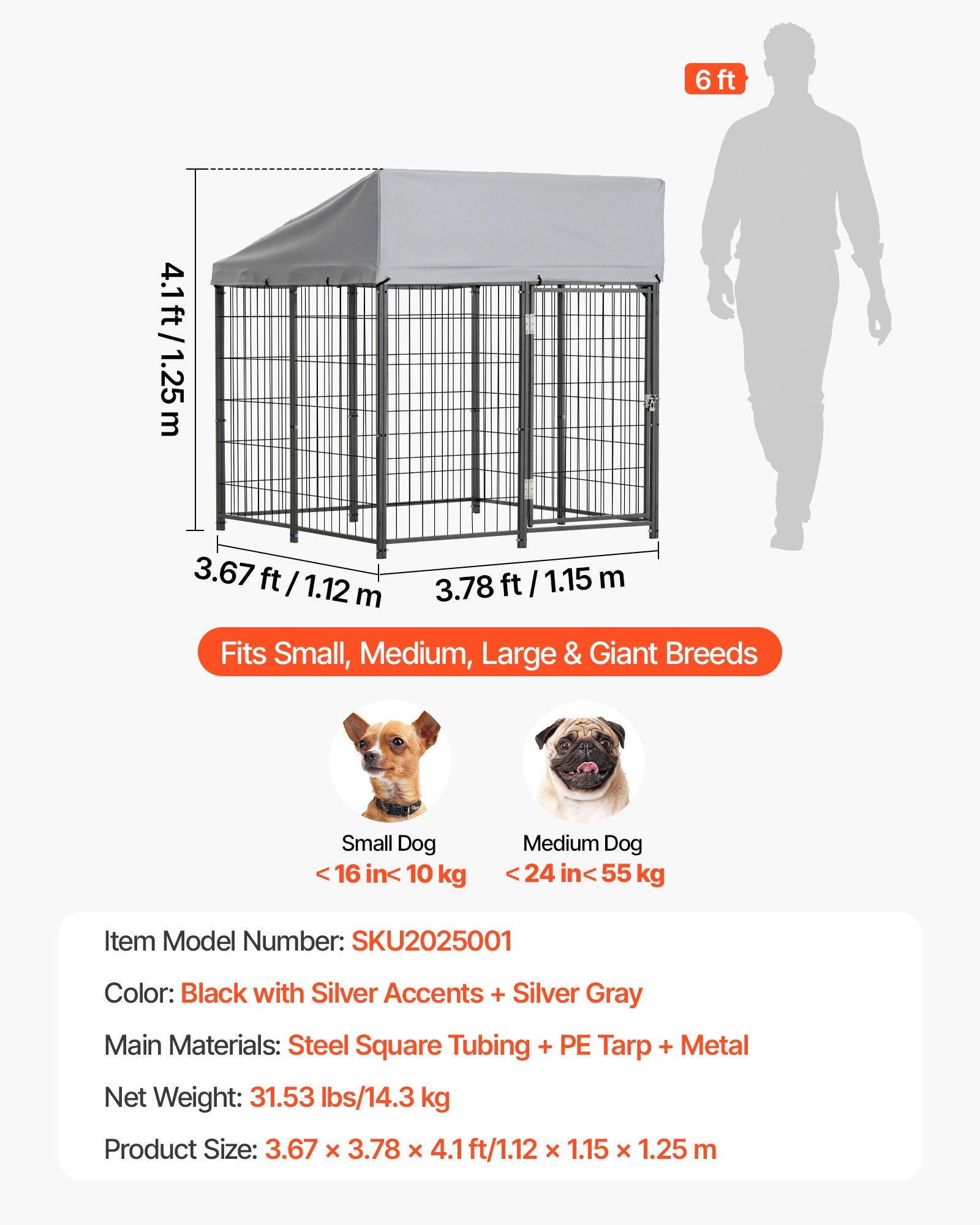 Spacious Outdoor Dog Kennel with Secure Lock, UV-Resistant & Waterproof Roof, Heavy Duty Enclosure for Large Dogs, Easy Install, All-Weather Protection