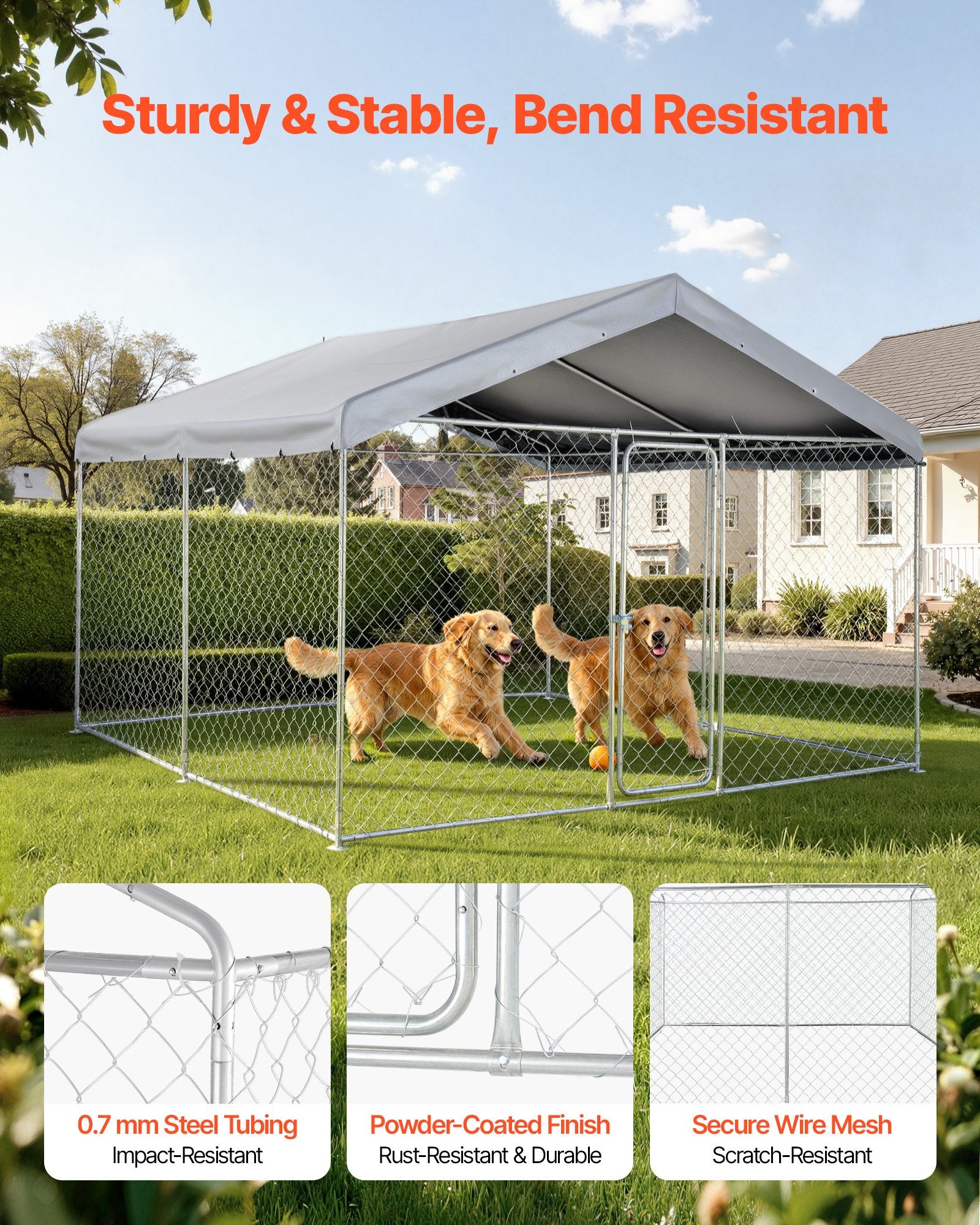 Spacious Outdoor Dog Kennel 9.84 x 9.84 x 7.05 ft with Secure Lock, UV-Resistant Roof, Waterproof & Heavy Duty Pet Crate for Large Dogs