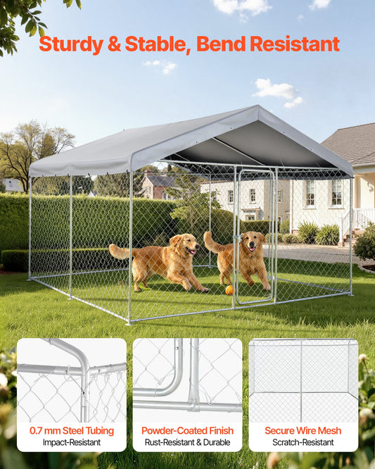 Spacious Outdoor Dog Kennel 9.84 x 9.84 x 7.05 ft with Secure Lock, UV-Resistant Roof, Waterproof & Heavy Duty Pet Crate for Large Dogs