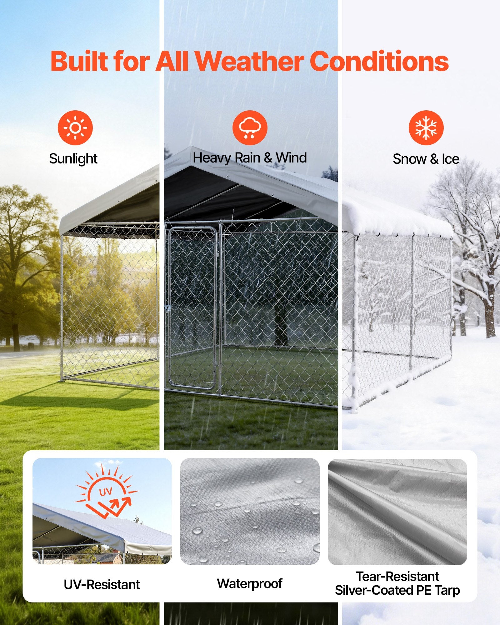 Spacious Outdoor Dog Kennel 9.84 x 9.84 x 7.05 ft with Secure Lock, UV-Resistant Roof, Waterproof & Heavy Duty Pet Crate for Large Dogs