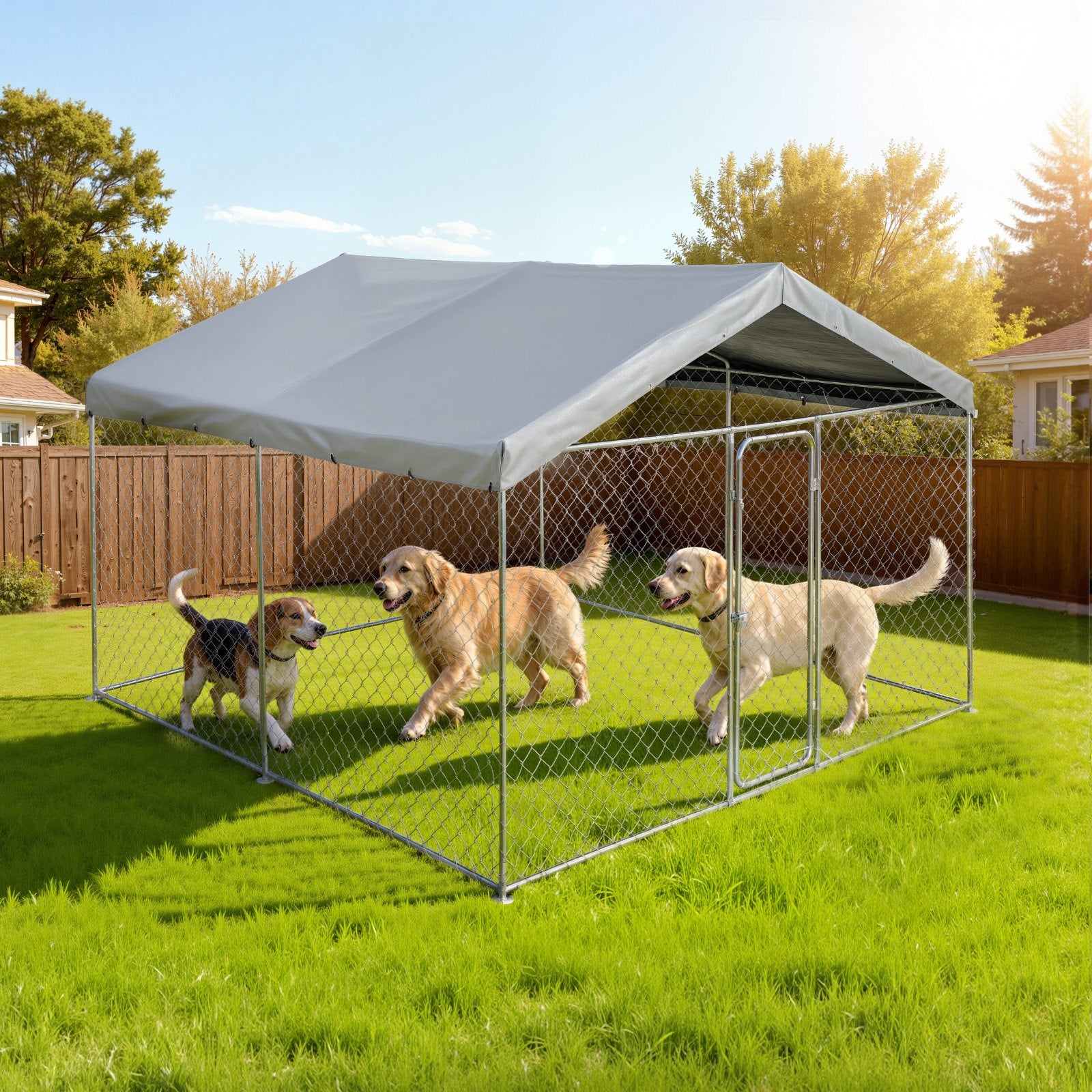 Spacious Outdoor Dog Kennel 9.84 x 9.84 x 7.05 ft with Secure Lock, UV-Resistant Roof, Waterproof & Heavy Duty Pet Crate for Large Dogs