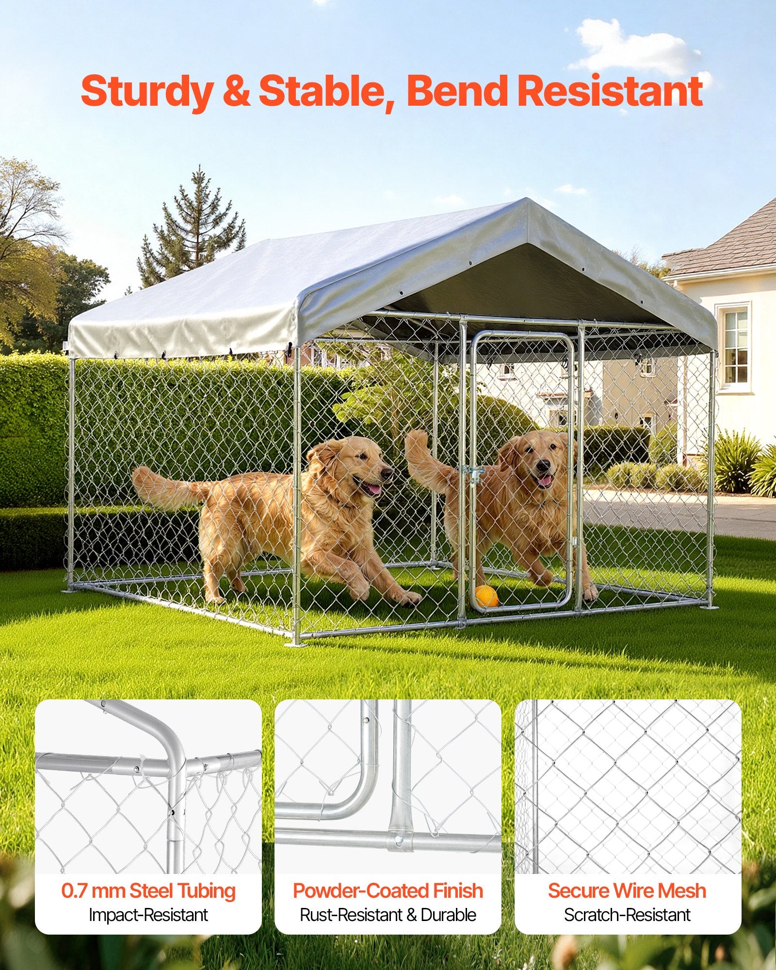 Spacious Outdoor Dog Kennel with Secure Lock, Weatherproof Roof, Heavy Duty Cage for Large Dogs - All-Weather, UV-Resistant, Easy Install