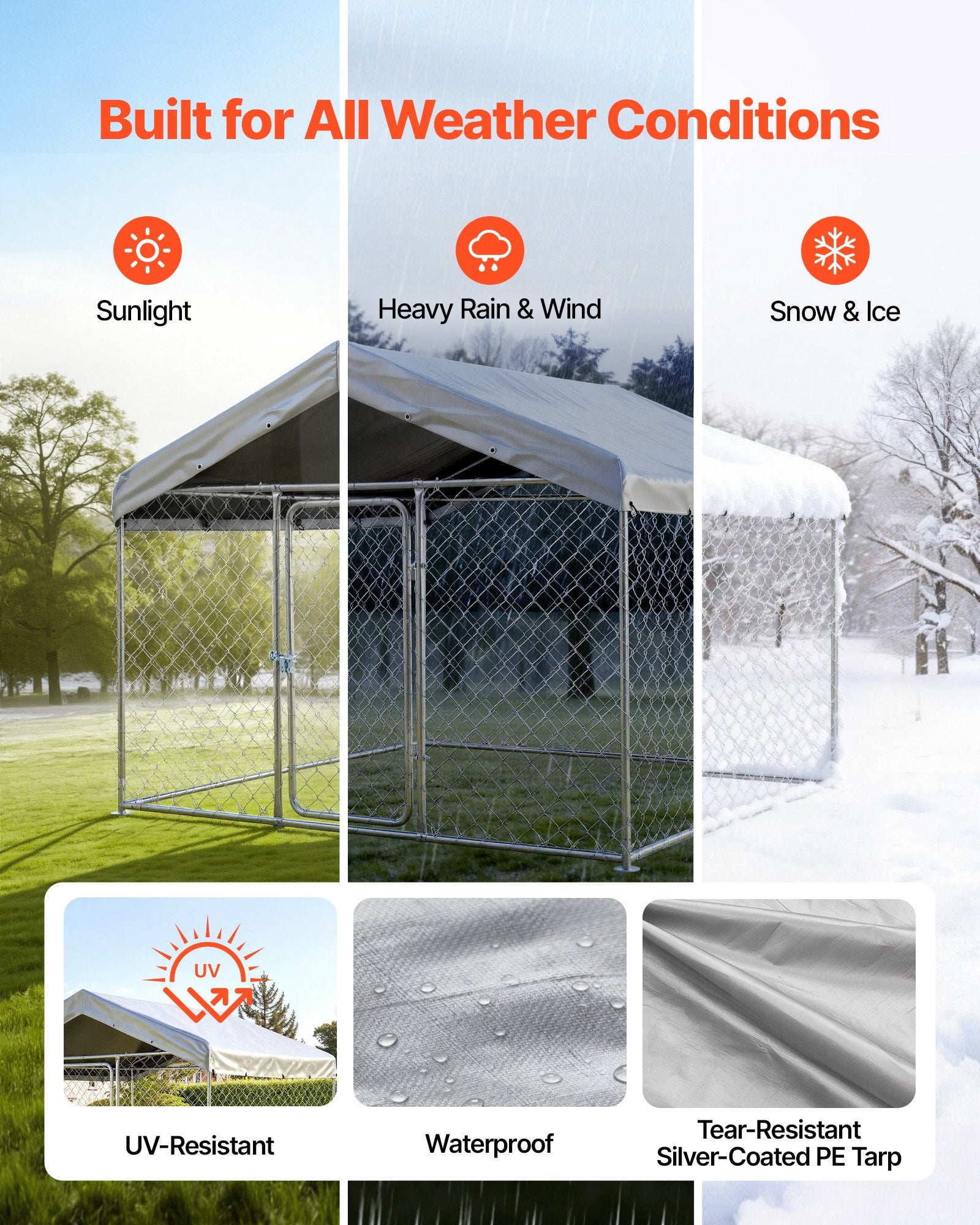 Spacious Outdoor Dog Kennel with Secure Lock, Weatherproof Roof, Heavy Duty Cage for Large Dogs - All-Weather, UV-Resistant, Easy Install