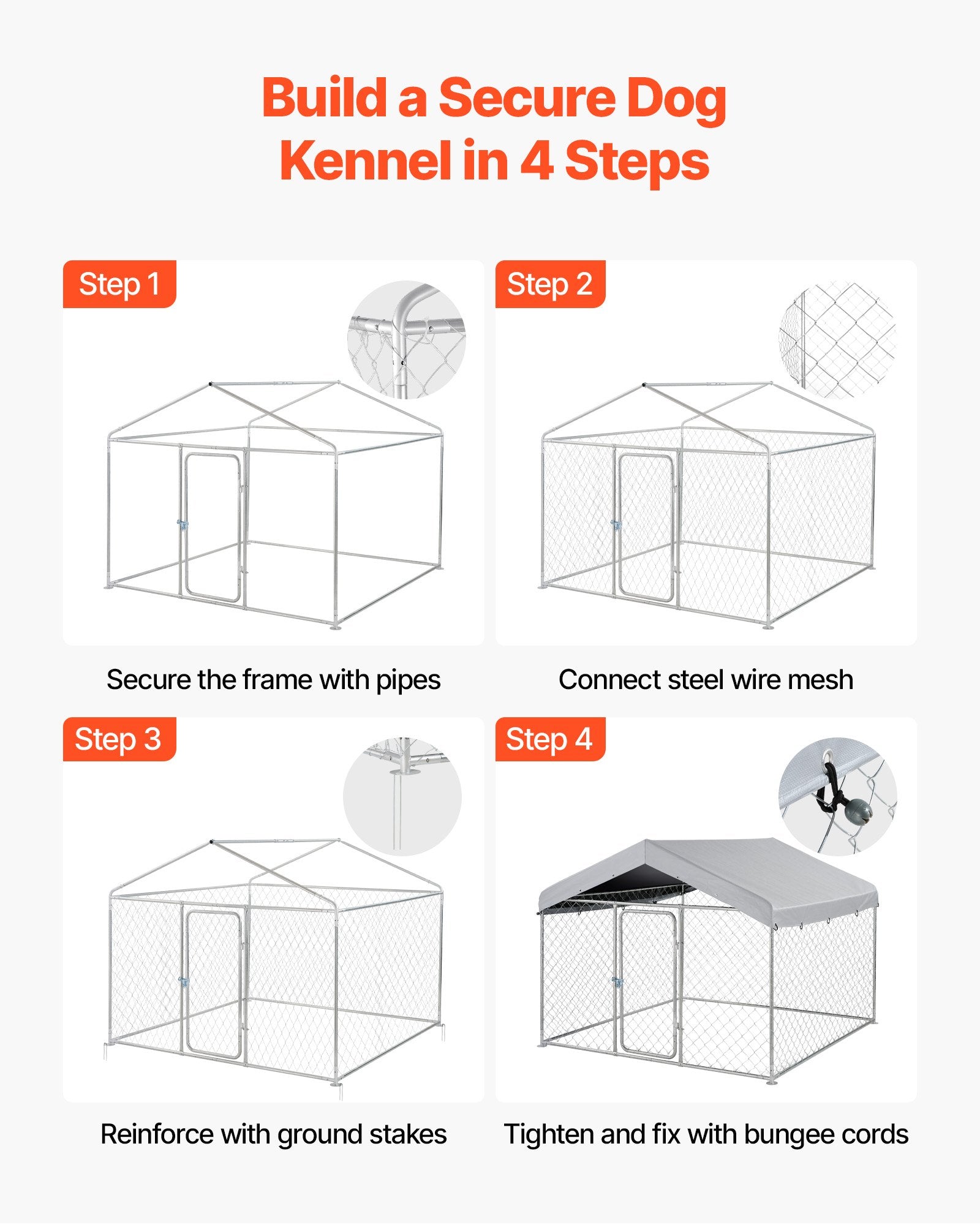 Spacious Outdoor Dog Kennel with Secure Lock, Weatherproof Roof, Heavy Duty Cage for Large Dogs - All-Weather, UV-Resistant, Easy Install
