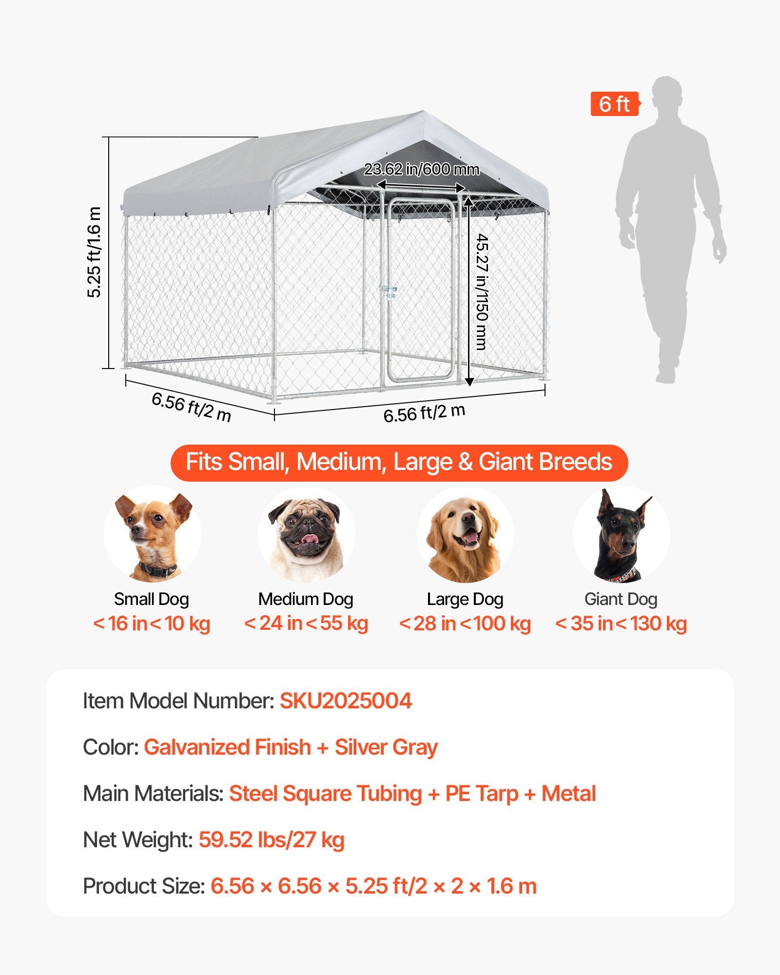 Spacious Outdoor Dog Kennel with Secure Lock, Weatherproof Roof, Heavy Duty Cage for Large Dogs - All-Weather, UV-Resistant, Easy Install