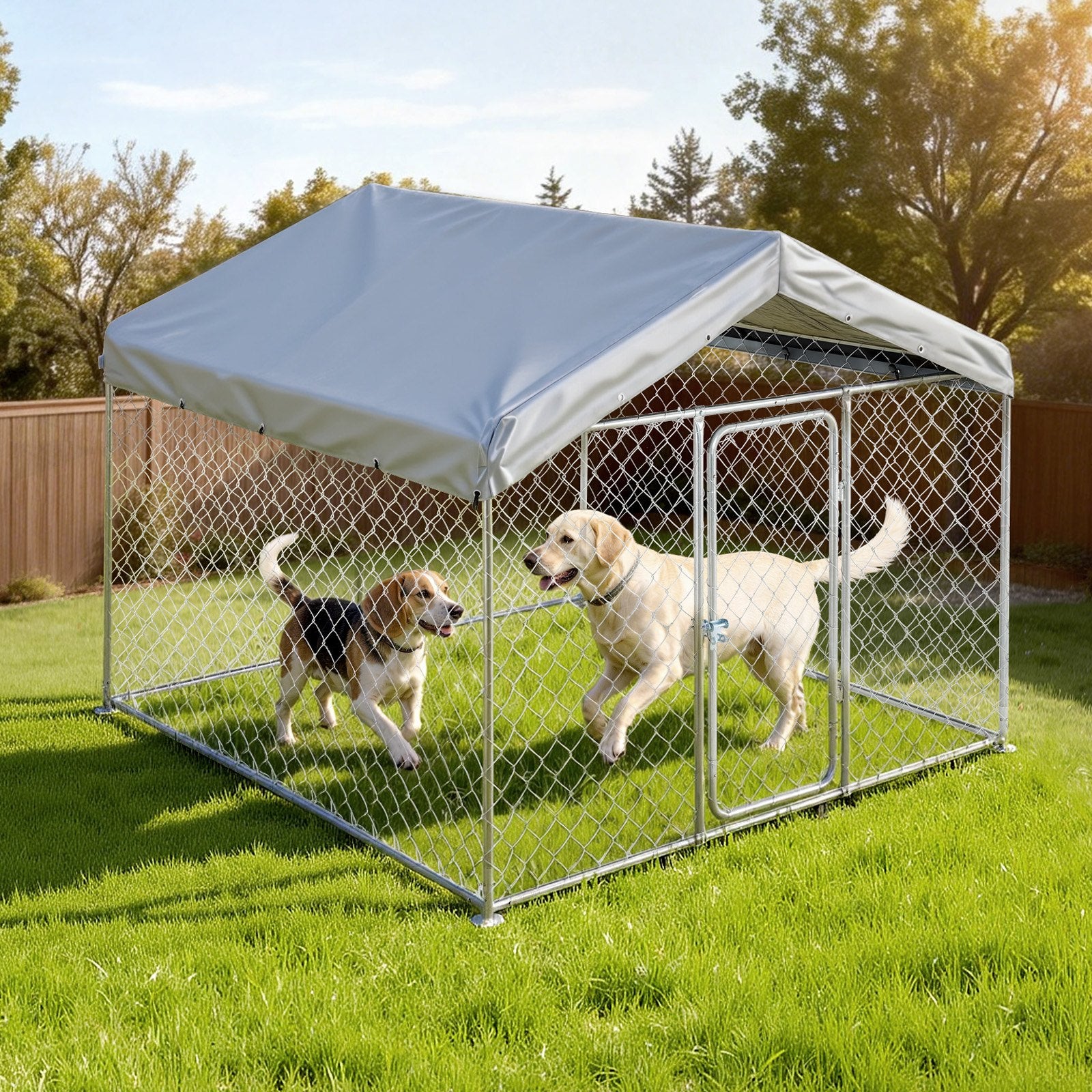 Spacious Outdoor Dog Kennel with Secure Lock, Weatherproof Roof, Heavy Duty Cage for Large Dogs - All-Weather, UV-Resistant, Easy Install