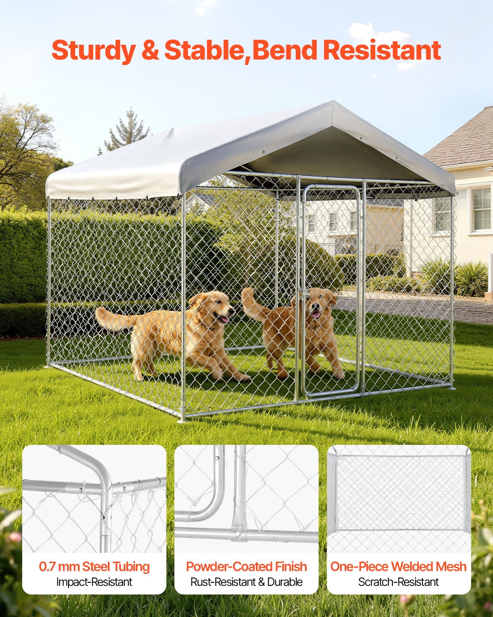 Spacious & Secure Outdoor Dog Kennel 7.55 x 7.55 x 7.05 ft with Lock, UV-Resistant Waterproof Roof, Heavy Duty Cage for Large Dogs, Weatherproof Pet Enclosure