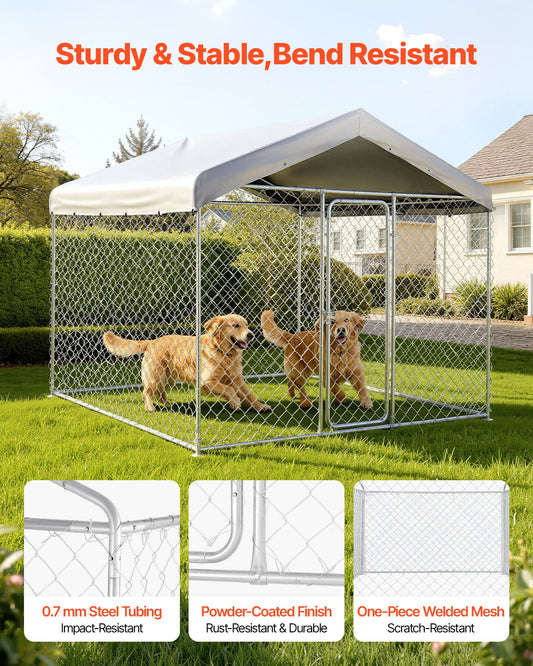 Spacious & Secure Outdoor Dog Kennel 7.55 x 7.55 x 7.05 ft with Lock, UV-Resistant Waterproof Roof, Heavy Duty Cage for Large Dogs, Weatherproof Pet Enclosure