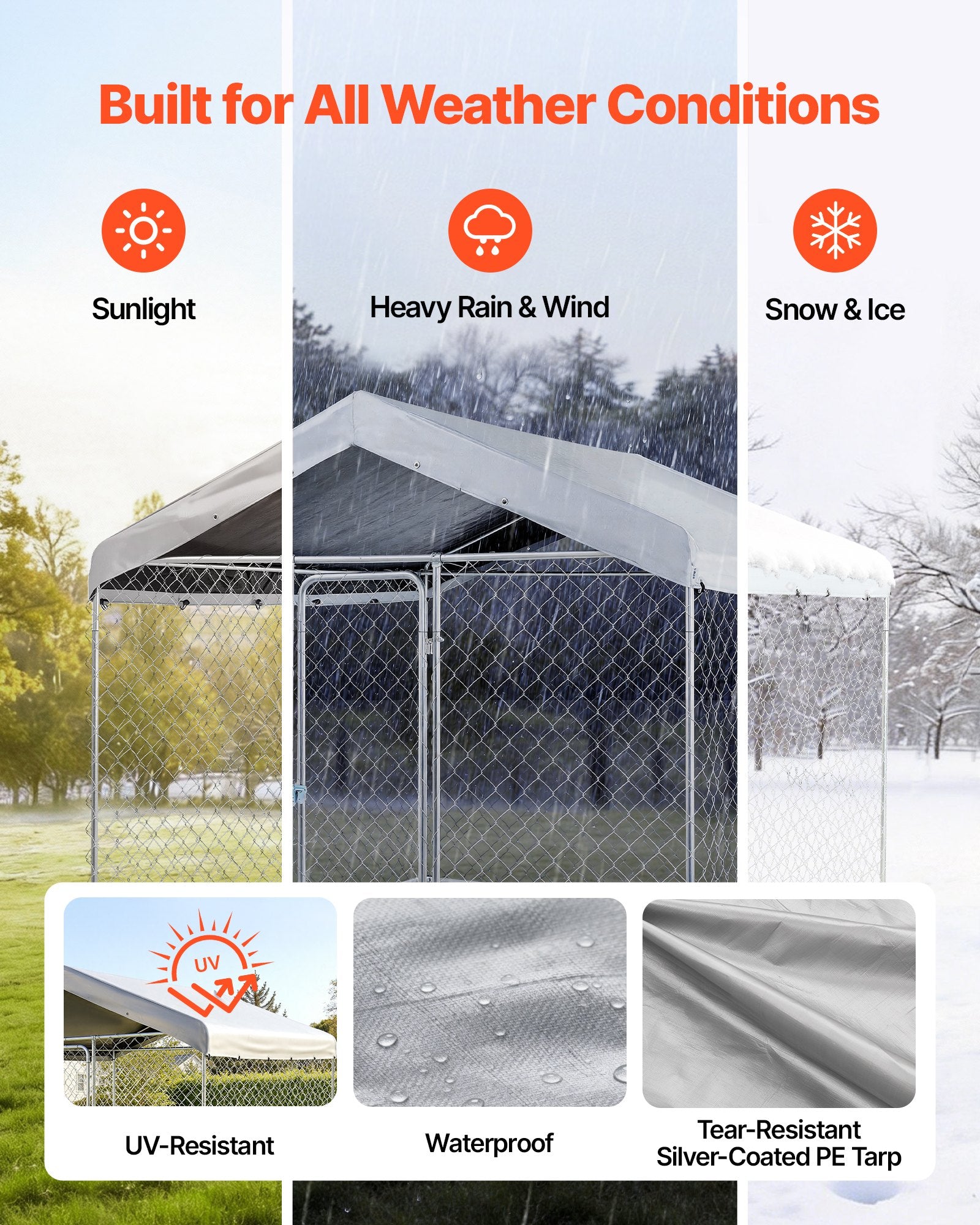 Spacious & Secure Outdoor Dog Kennel 7.55 x 7.55 x 7.05 ft with Lock, UV-Resistant Waterproof Roof, Heavy Duty Cage for Large Dogs, Weatherproof Pet Enclosure