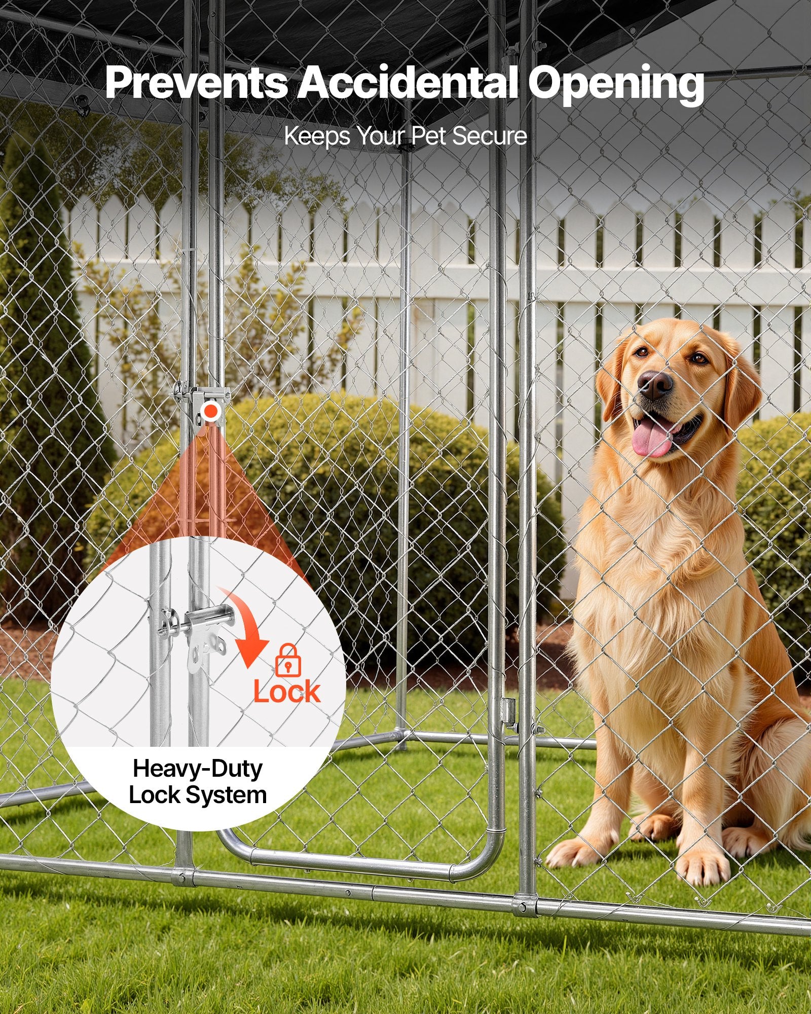 Spacious & Secure Outdoor Dog Kennel 7.55 x 7.55 x 7.05 ft with Lock, UV-Resistant Waterproof Roof, Heavy Duty Cage for Large Dogs, Weatherproof Pet Enclosure