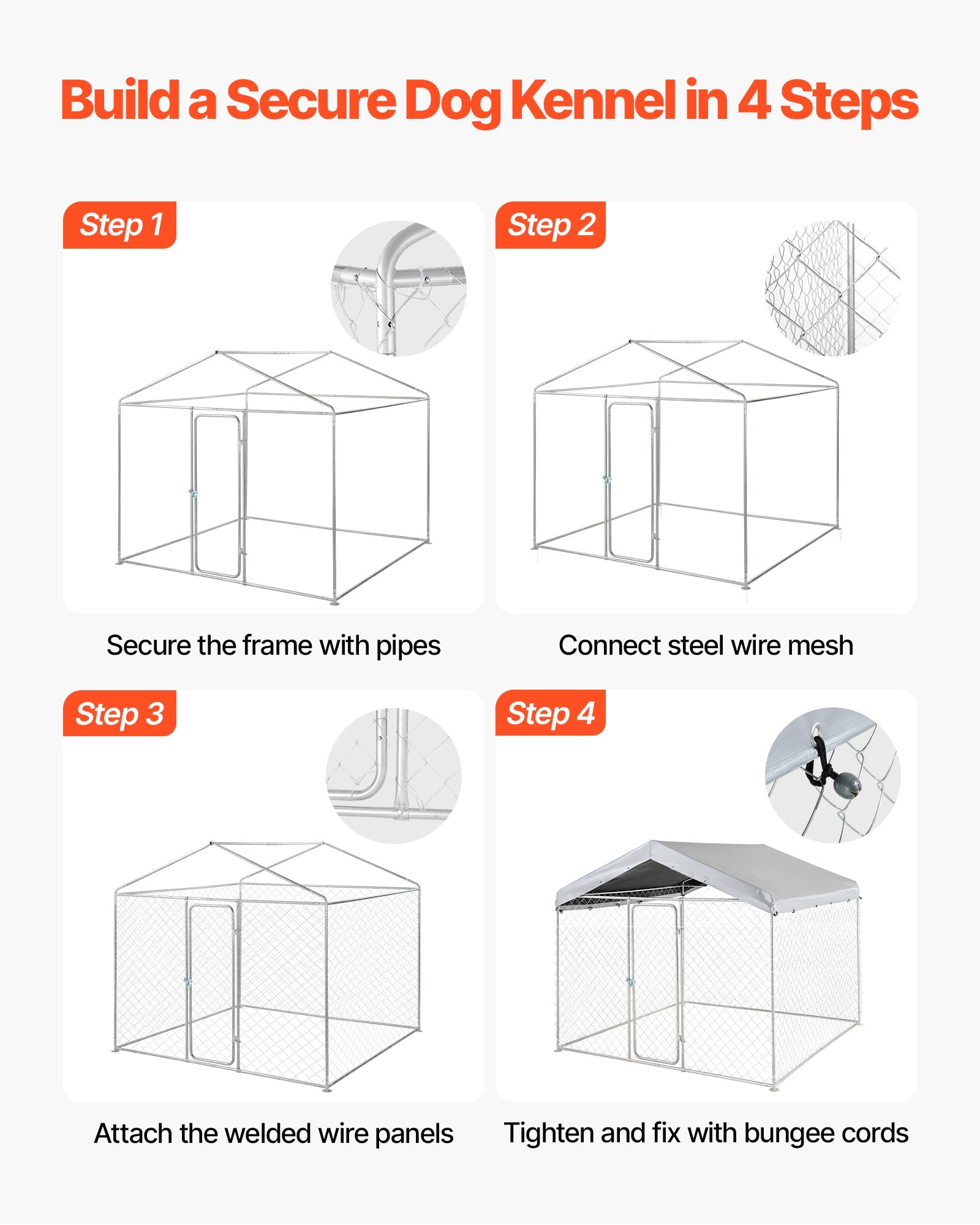 Spacious & Secure Outdoor Dog Kennel 7.55 x 7.55 x 7.05 ft with Lock, UV-Resistant Waterproof Roof, Heavy Duty Cage for Large Dogs, Weatherproof Pet Enclosure