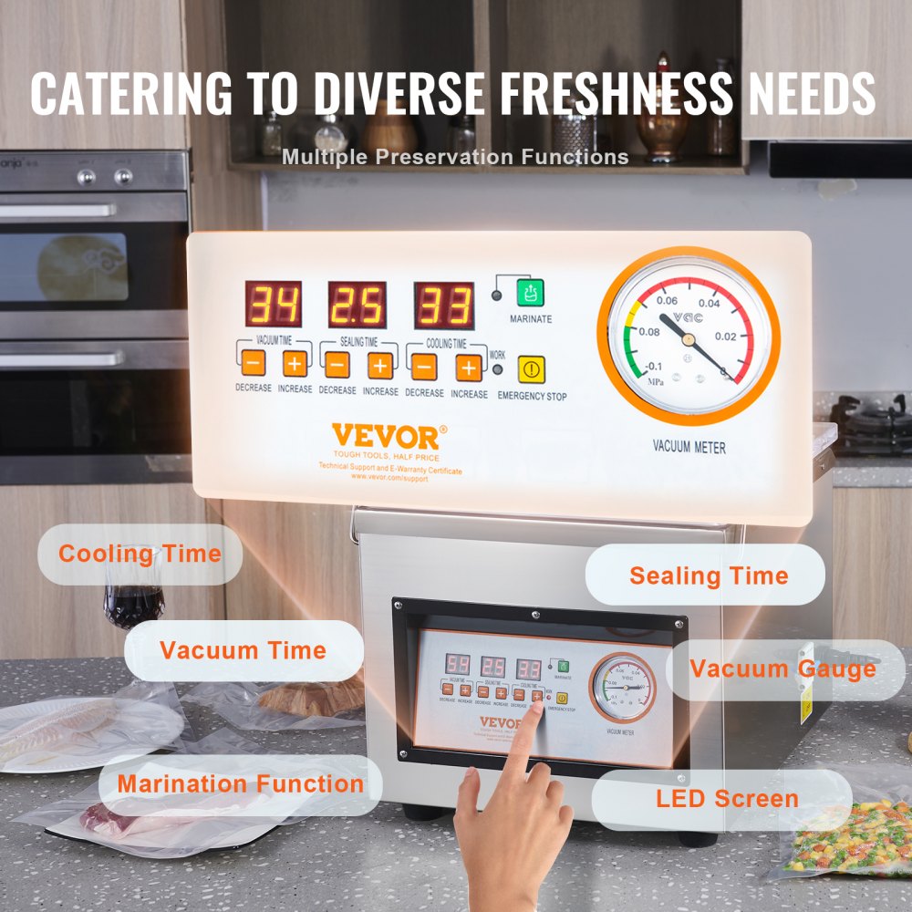 Advanced Chamber Vacuum Sealer with 6 m³/h Pump Rate for Optimal Food Preservation and Automatic Control, Ideal for Fresh Meats, Fruits, and Sauces 320W