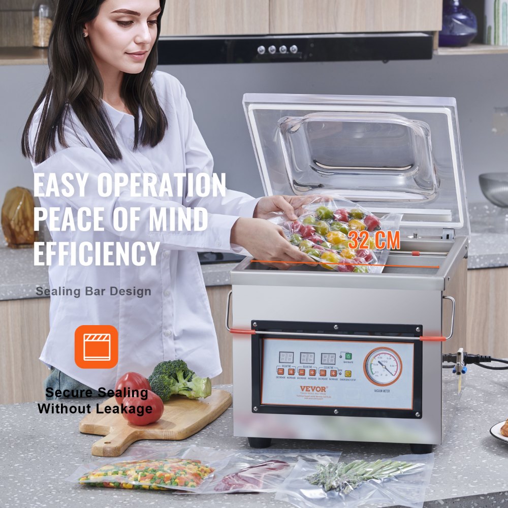 Advanced Chamber Vacuum Sealer with 6 m³/h Pump Rate for Optimal Food Preservation and Automatic Control, Ideal for Fresh Meats, Fruits, and Sauces 320W