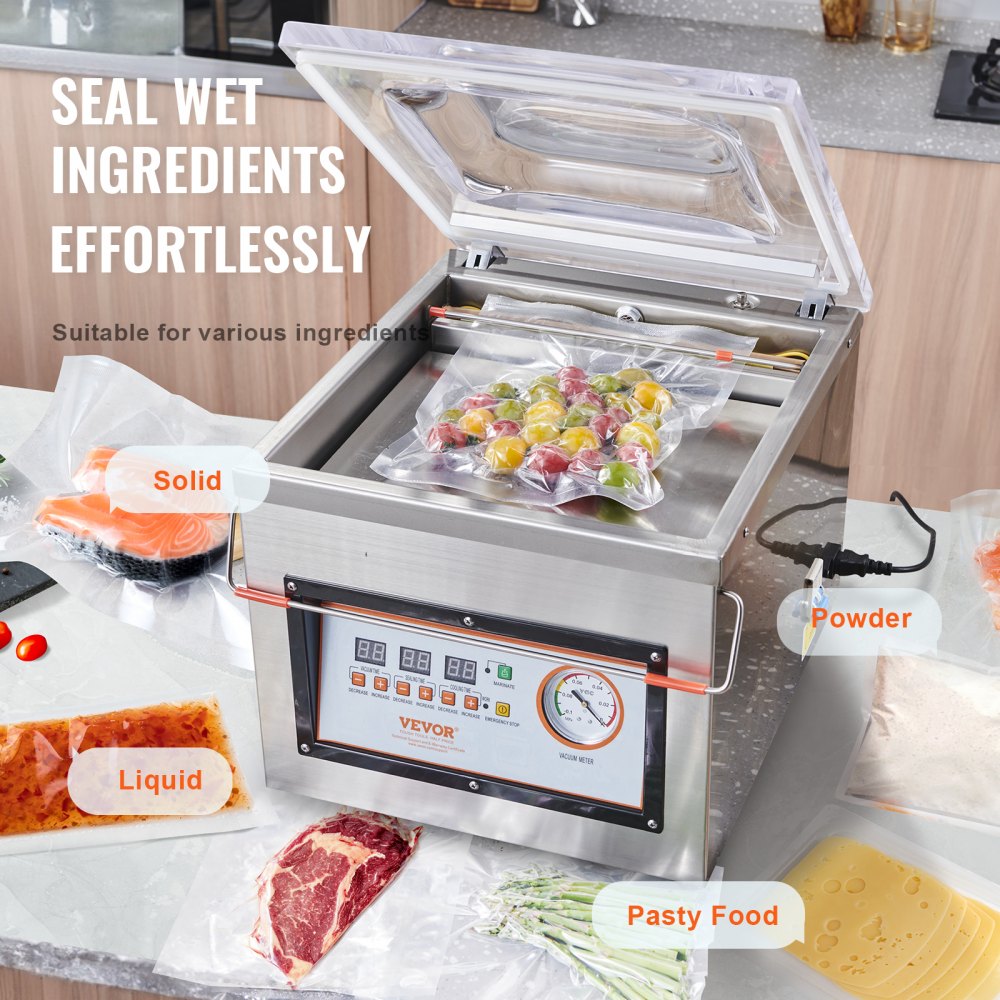 Advanced Chamber Vacuum Sealer with 6 m³/h Pump Rate for Optimal Food Preservation and Automatic Control, Ideal for Fresh Meats, Fruits, and Sauces 320W