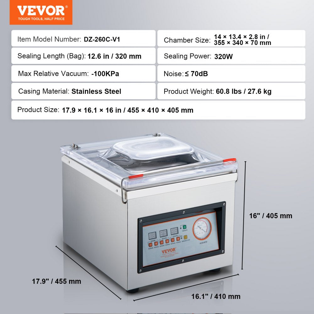 Advanced Chamber Vacuum Sealer with 6 m³/h Pump Rate for Optimal Food Preservation and Automatic Control, Ideal for Fresh Meats, Fruits, and Sauces 320W