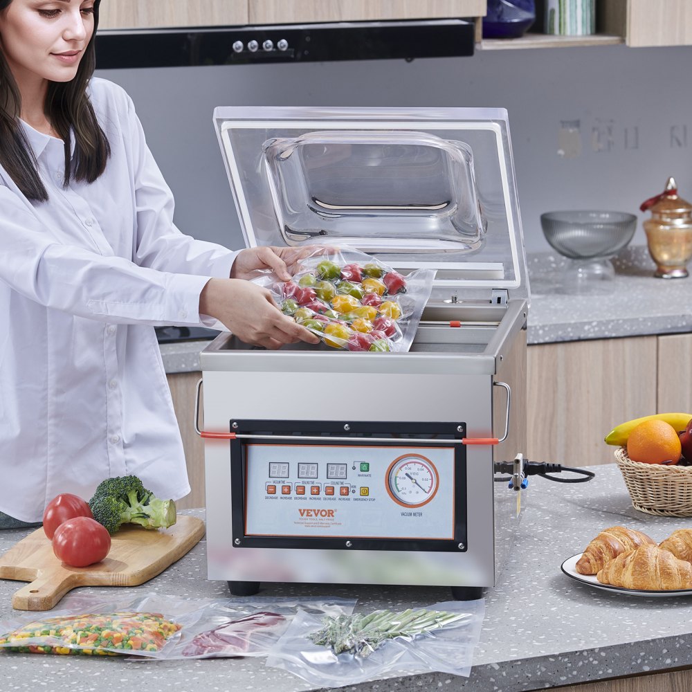 Advanced Chamber Vacuum Sealer with 6 m³/h Pump Rate for Optimal Food Preservation and Automatic Control, Ideal for Fresh Meats, Fruits, and Sauces 320W