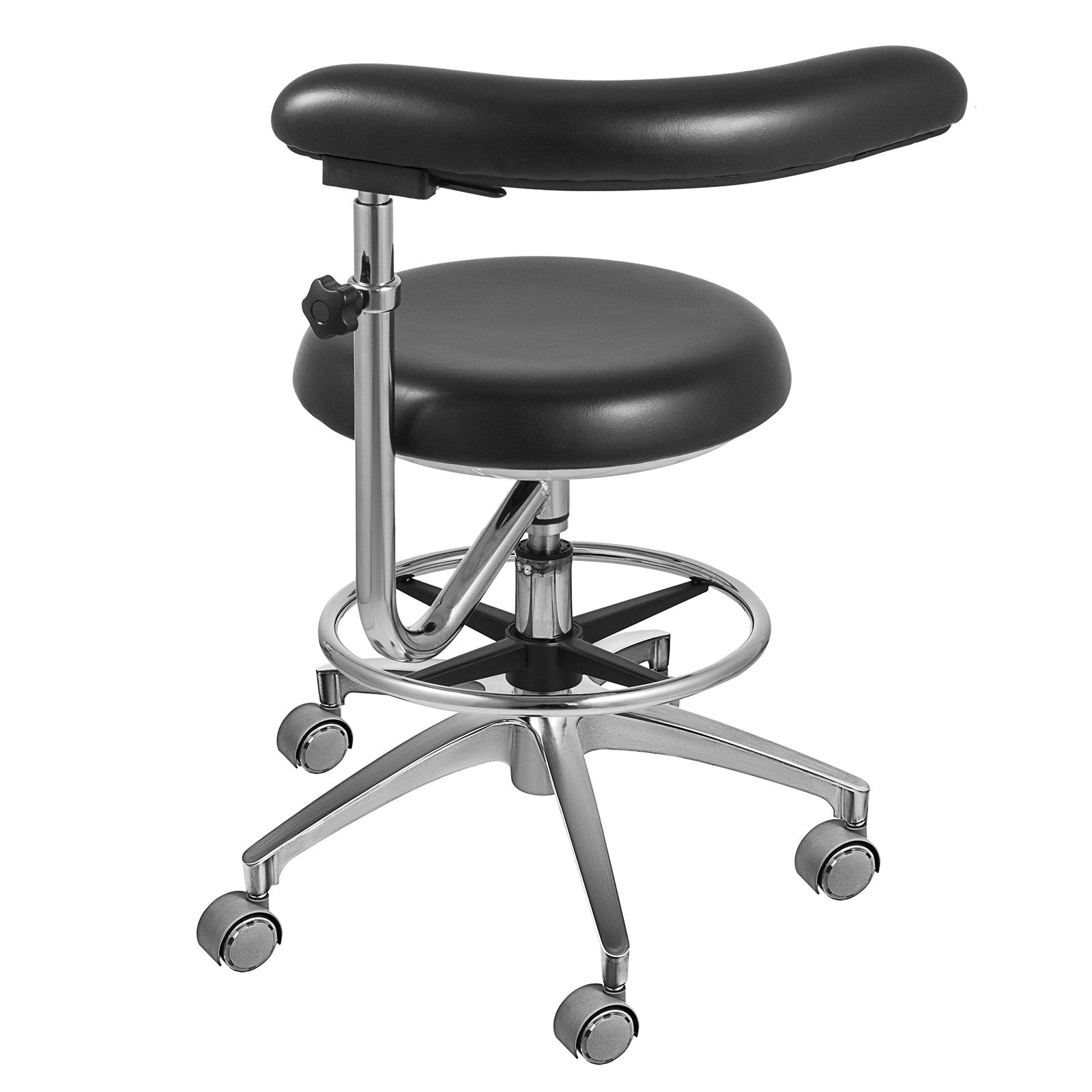 Ergonomic Medical Dental Stool with 360° Rotating Armrest, Adjustable PU Leather Seat, Aluminum Base, Mute Casters for Clinics