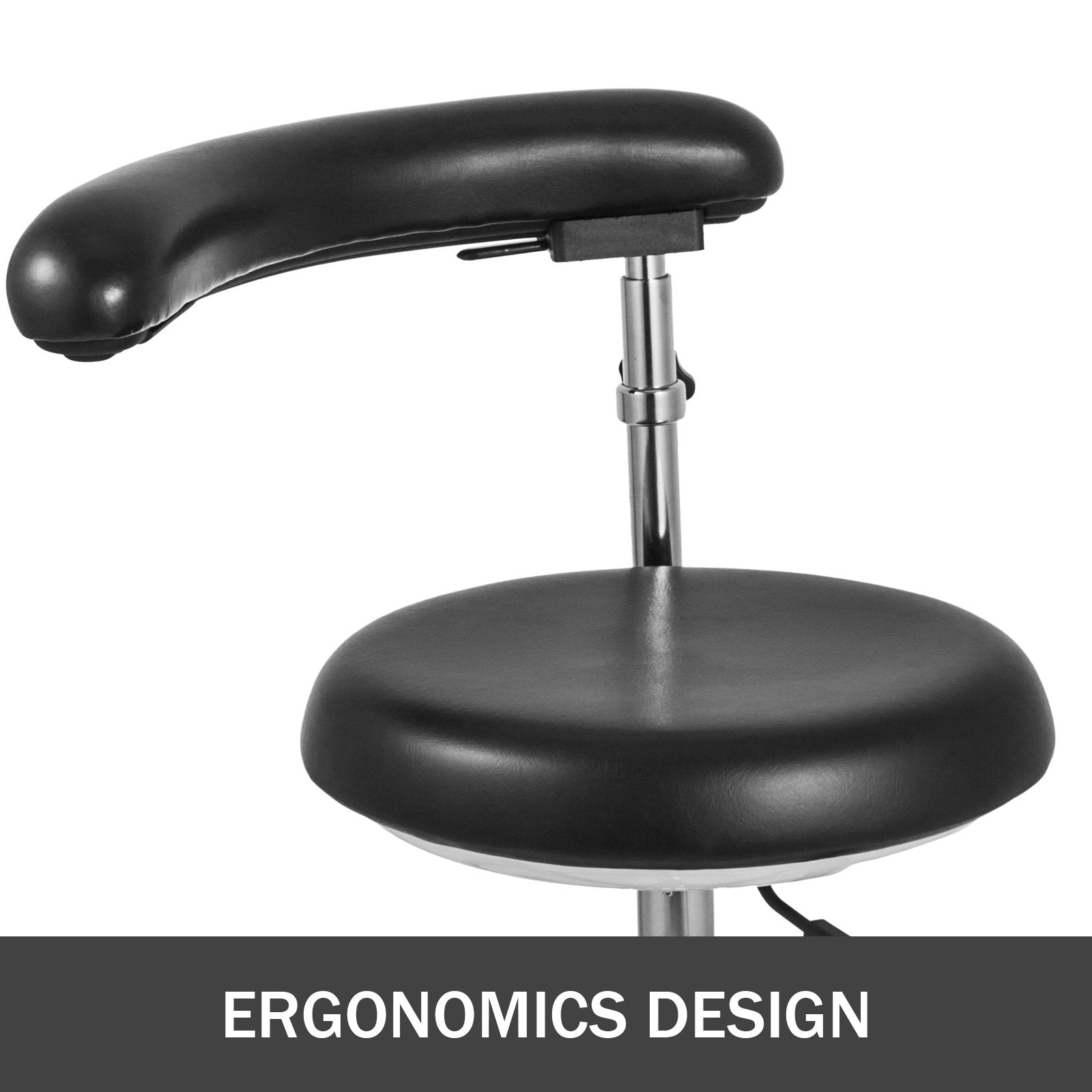 Ergonomic Medical Dental Stool with 360° Rotating Armrest, Adjustable PU Leather Seat, Aluminum Base, Mute Casters for Clinics