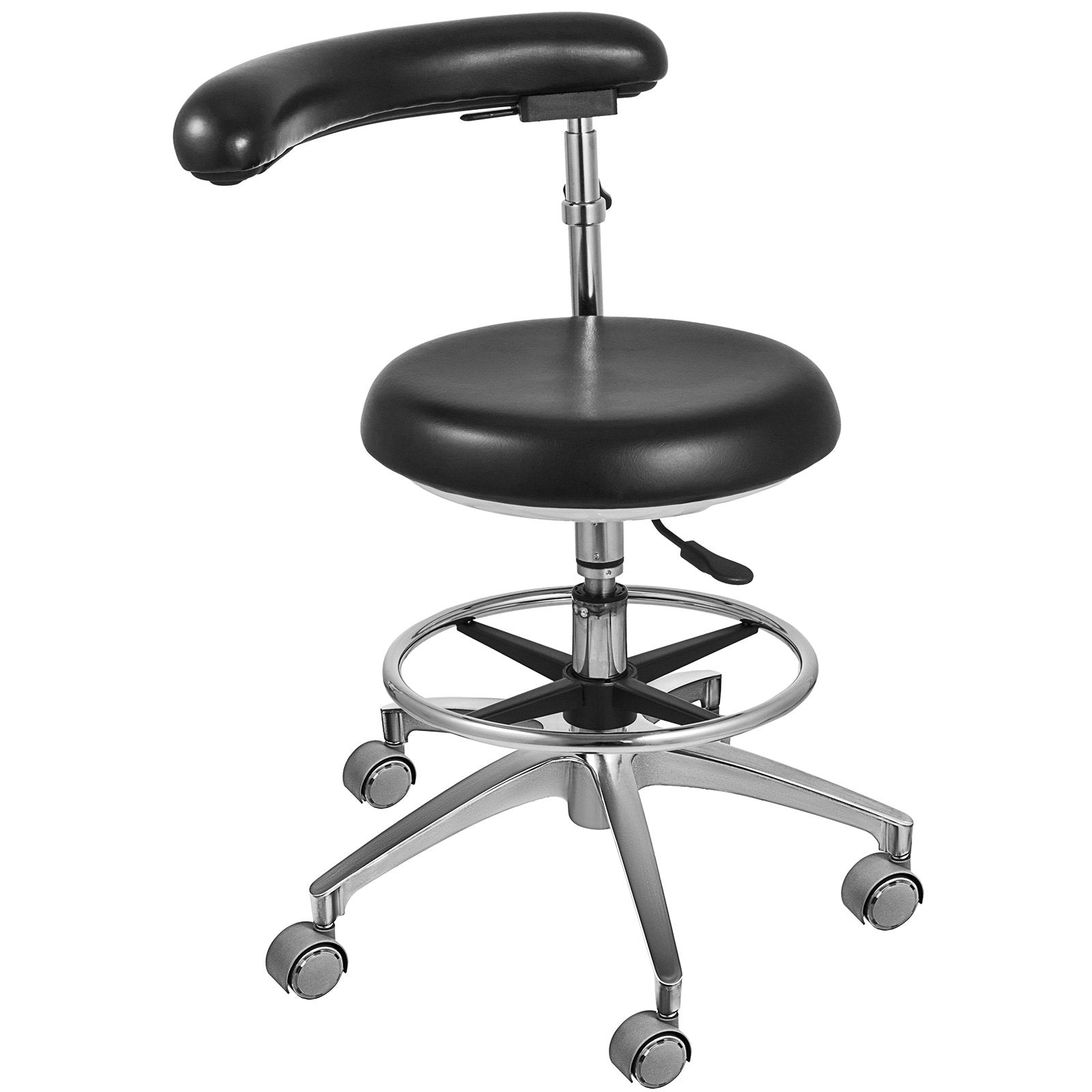 Ergonomic Medical Dental Stool with 360° Rotating Armrest, Adjustable PU Leather Seat, Aluminum Base, Mute Casters for Clinics