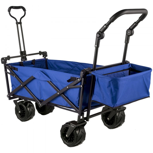 VEVOR Blue Collapsible Wagon Cart, Foldable Wagon Cart Removable Canopy 600D Oxford Cloth, Collapsible Wagon Oversized Wheels, Portable Folding Wagon Adjustable Handles, For Beach, Garden, Sports