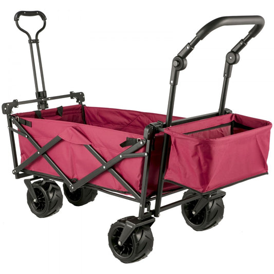 VEVOR Red Collapsible Wagon Cart, Foldable Wagon Cart Removable Canopy 600D Oxford Cloth, Collapsible Wagon Oversized Wheels Portable Folding Wagon Adjustable Handles, For Beach, Garden, Sports
