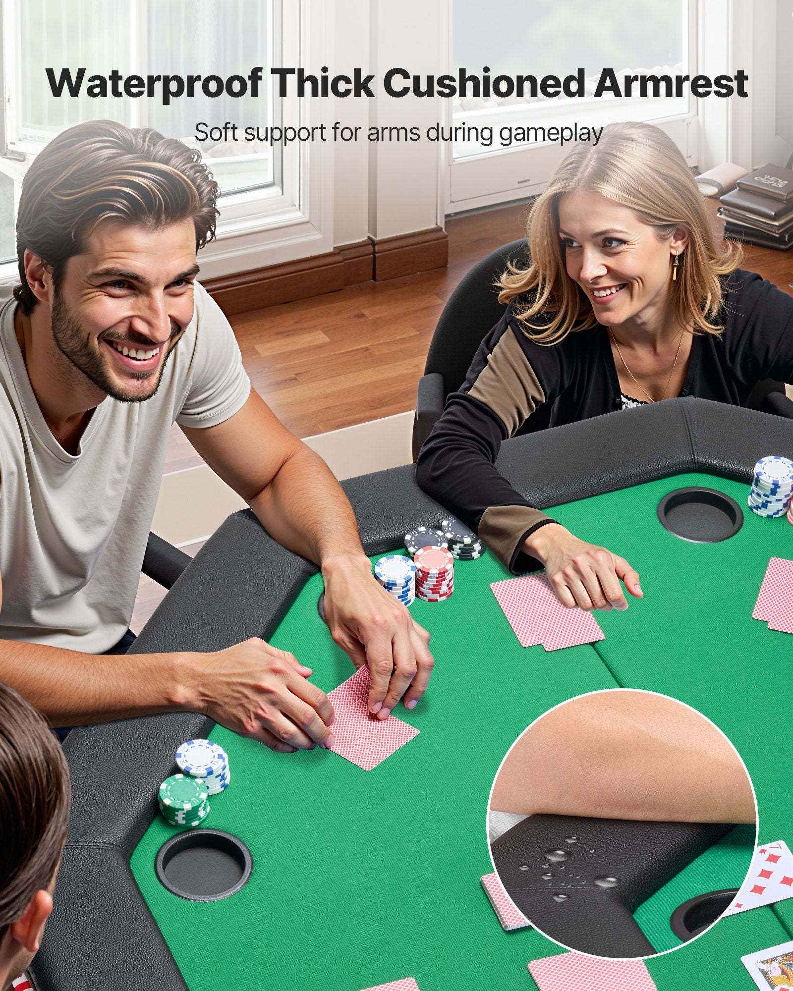 Octagonal 8-Player Foldable Poker Table with Padded Rails, Cup Holders, Felt Surface & Sturdy Metal Legs - Ideal for Texas Hold'em & Blackjack Games