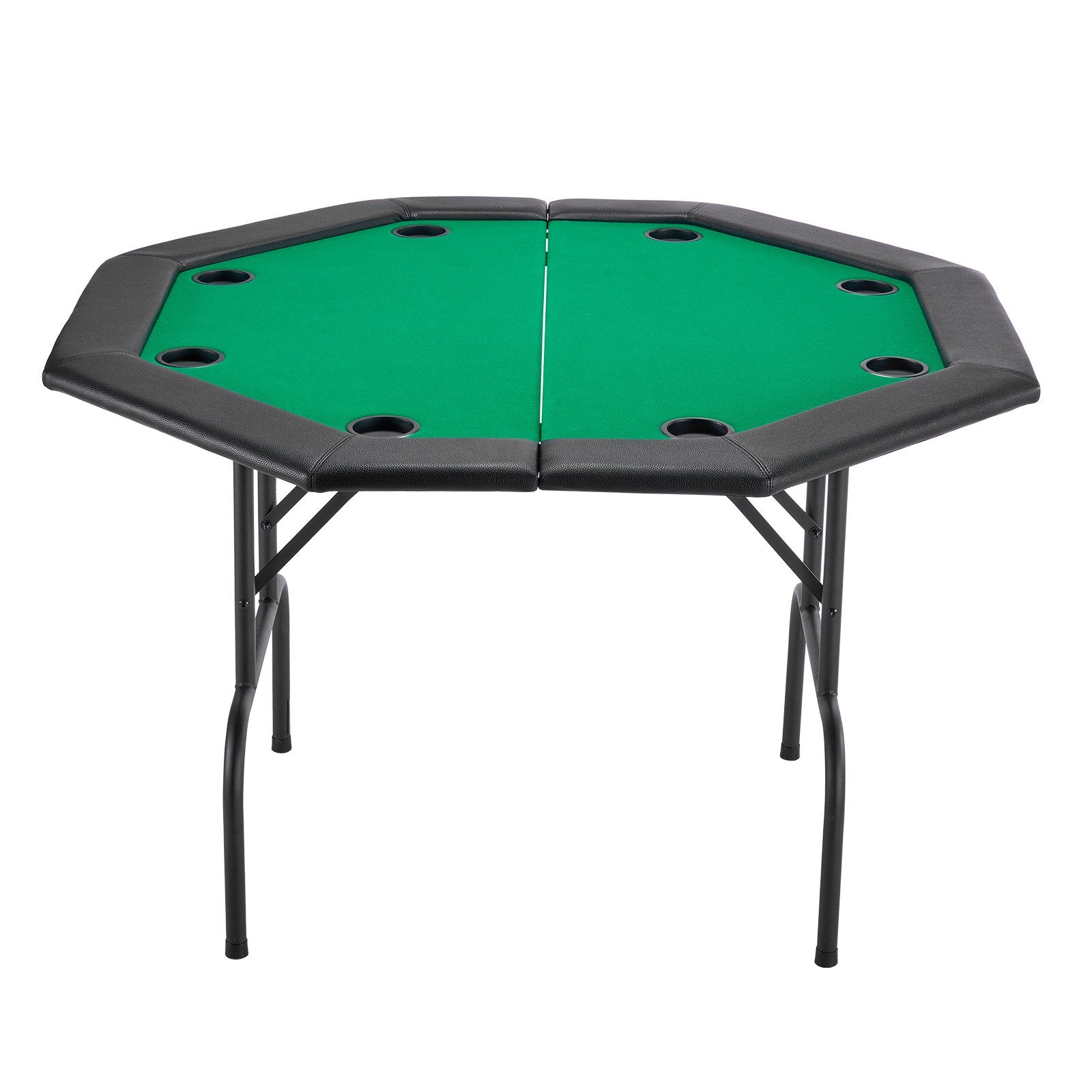 Octagonal 8-Player Foldable Poker Table with Padded Rails, Cup Holders, Felt Surface & Sturdy Metal Legs - Ideal for Texas Hold'em & Blackjack Games