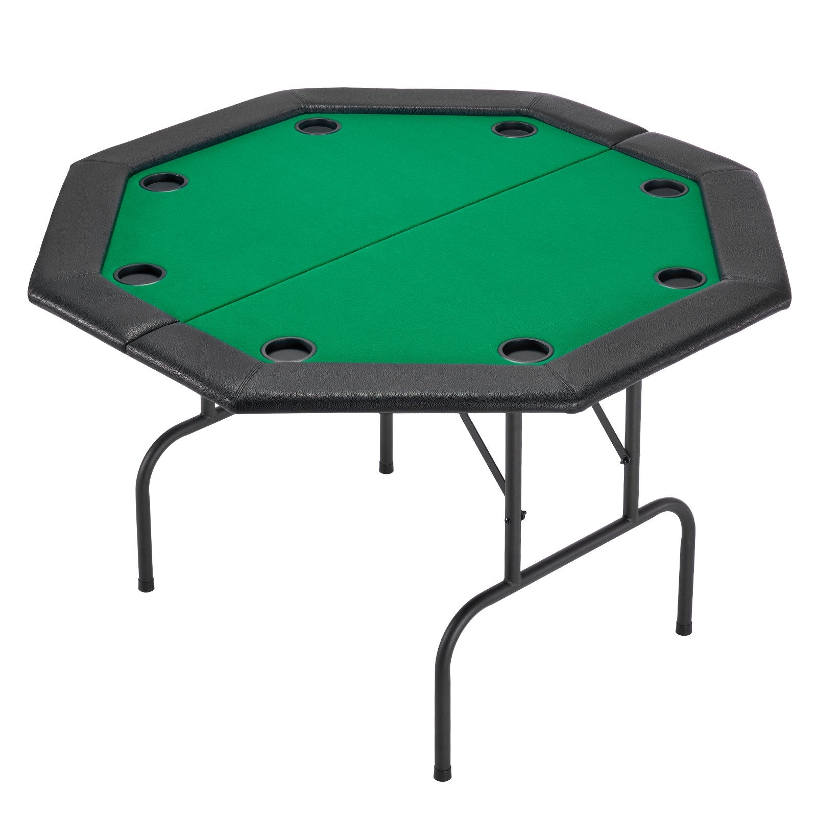 Octagonal 8-Player Foldable Poker Table with Padded Rails, Cup Holders, Felt Surface & Sturdy Metal Legs - Ideal for Texas Hold'em & Blackjack Games