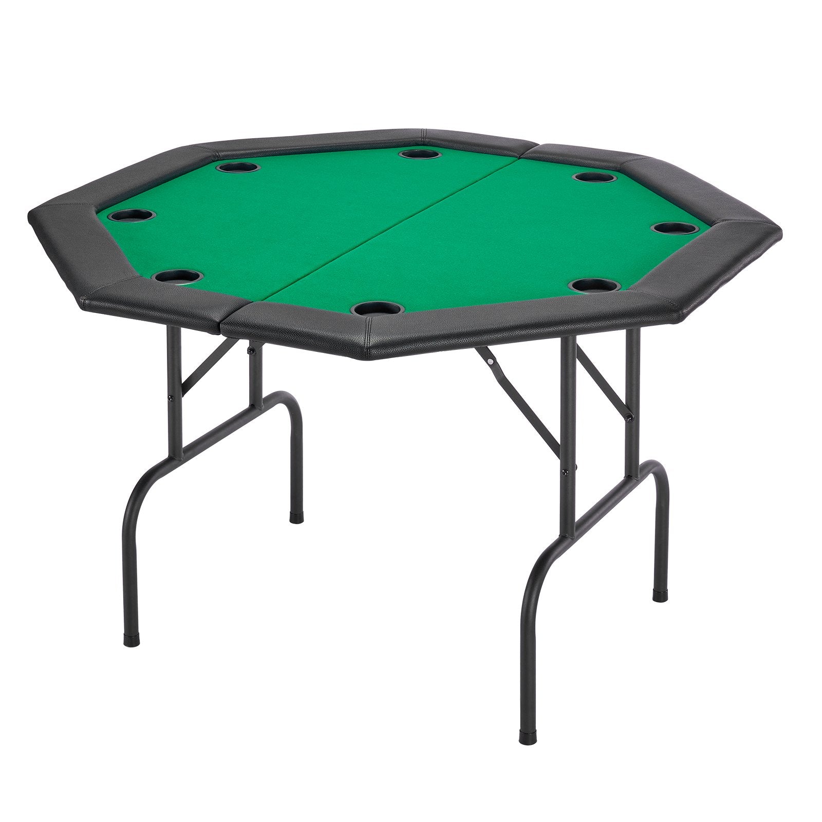 Octagonal 8-Player Foldable Poker Table with Padded Rails, Cup Holders, Felt Surface & Sturdy Metal Legs - Ideal for Texas Hold'em & Blackjack Games