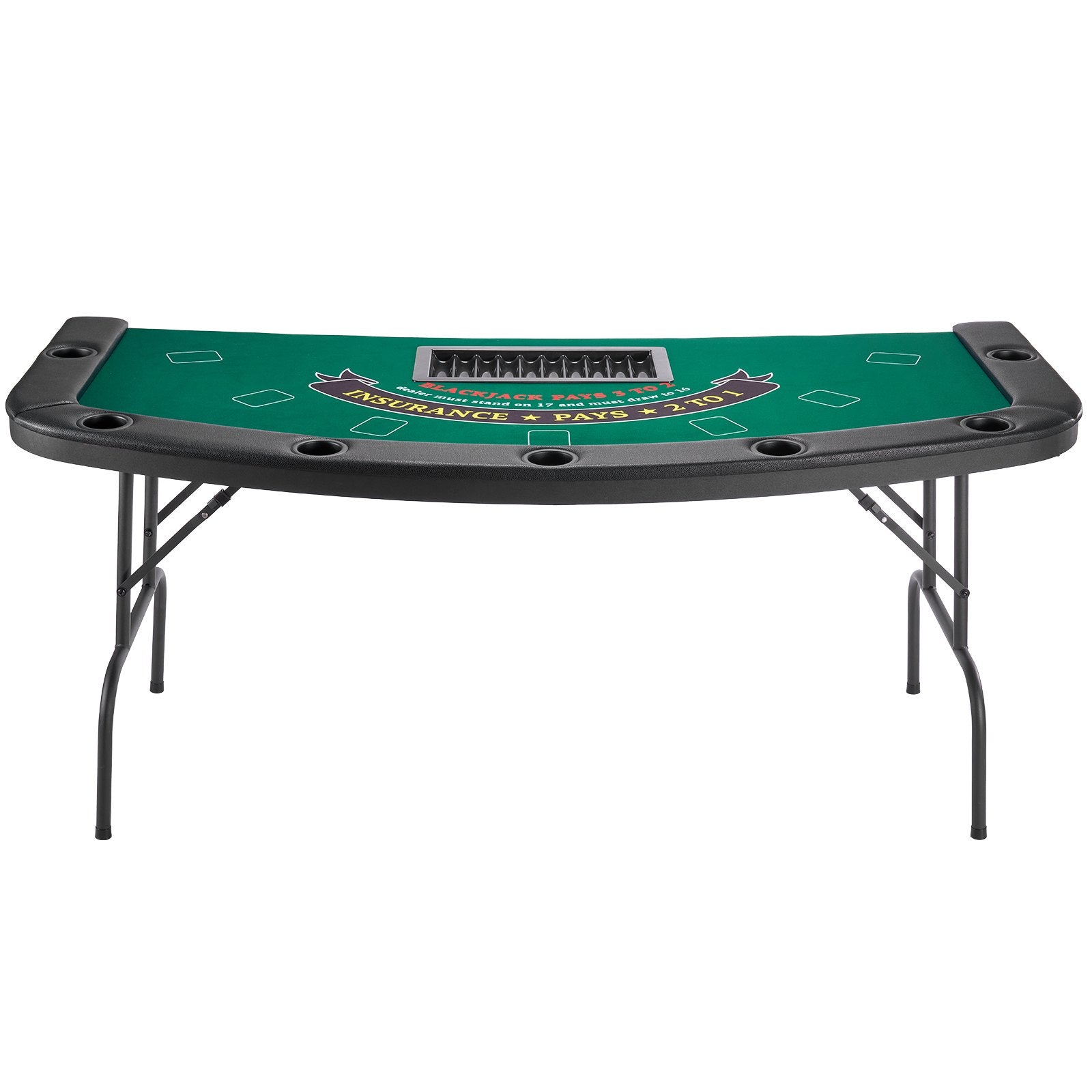 Foldable 7-Player Poker Table with Padded Rails, Cup Holders, Semi-Oval Design for Texas Hold'em & Blackjack, Portable Casino Game Table 72"