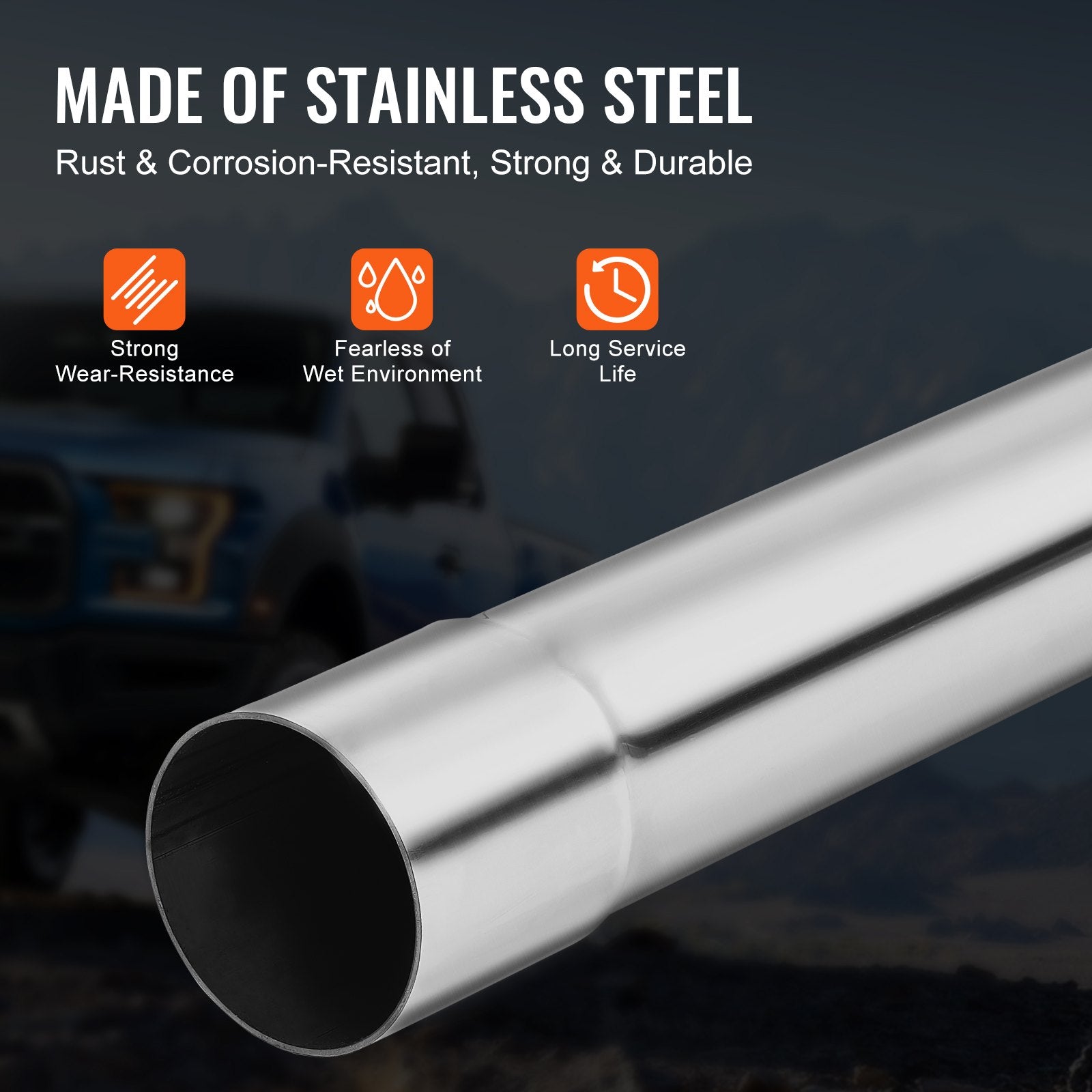 Universal DIY 8-Piece Stainless Steel Exhaust Kit with Slip-Fit Joint, Rust-Proof Tubes for Garage, Auto Repair, and Custom Sound Enhancement