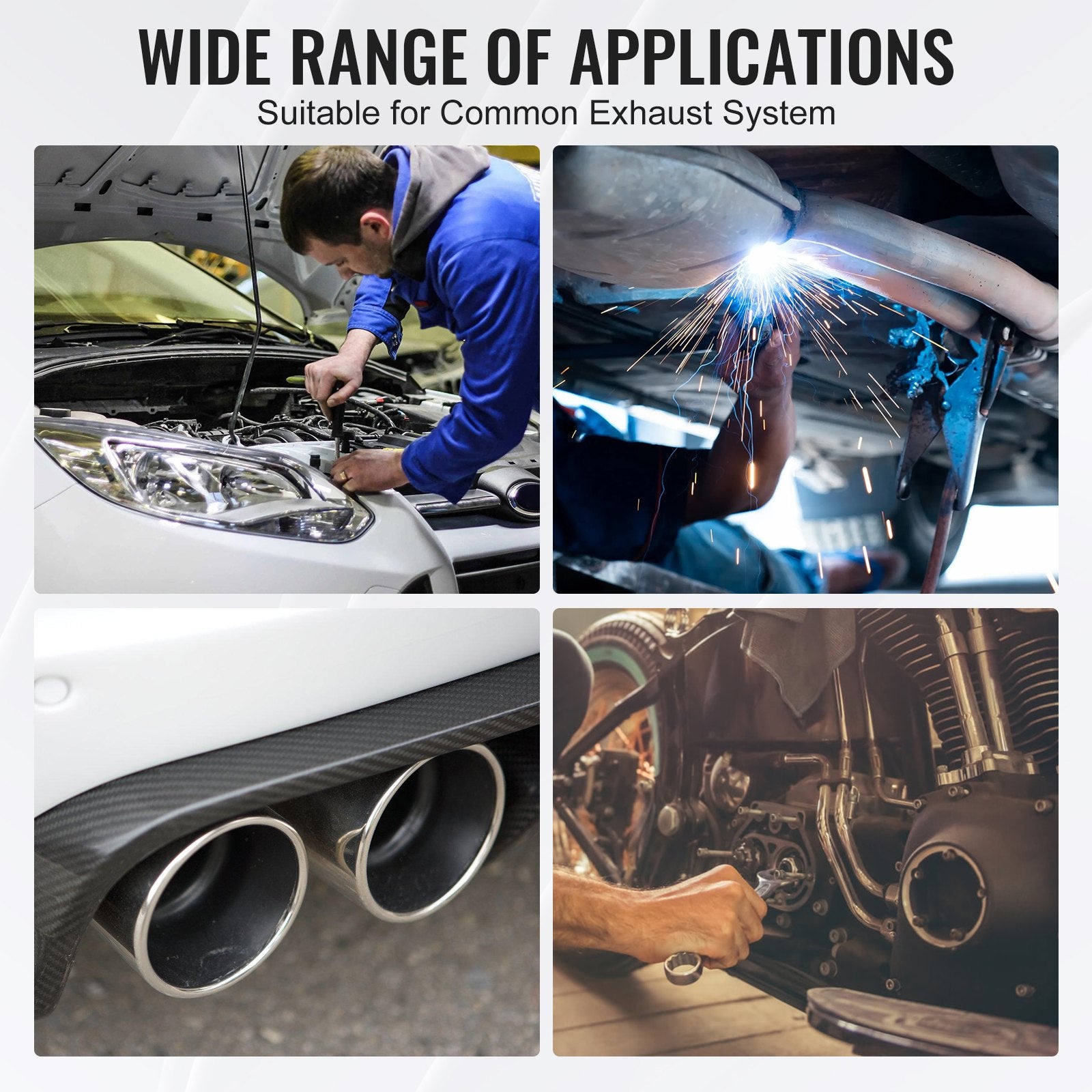 Universal DIY 8-Piece Stainless Steel Exhaust Kit with Slip-Fit Joint, Rust-Proof Tubes for Garage, Auto Repair, and Custom Sound Enhancement