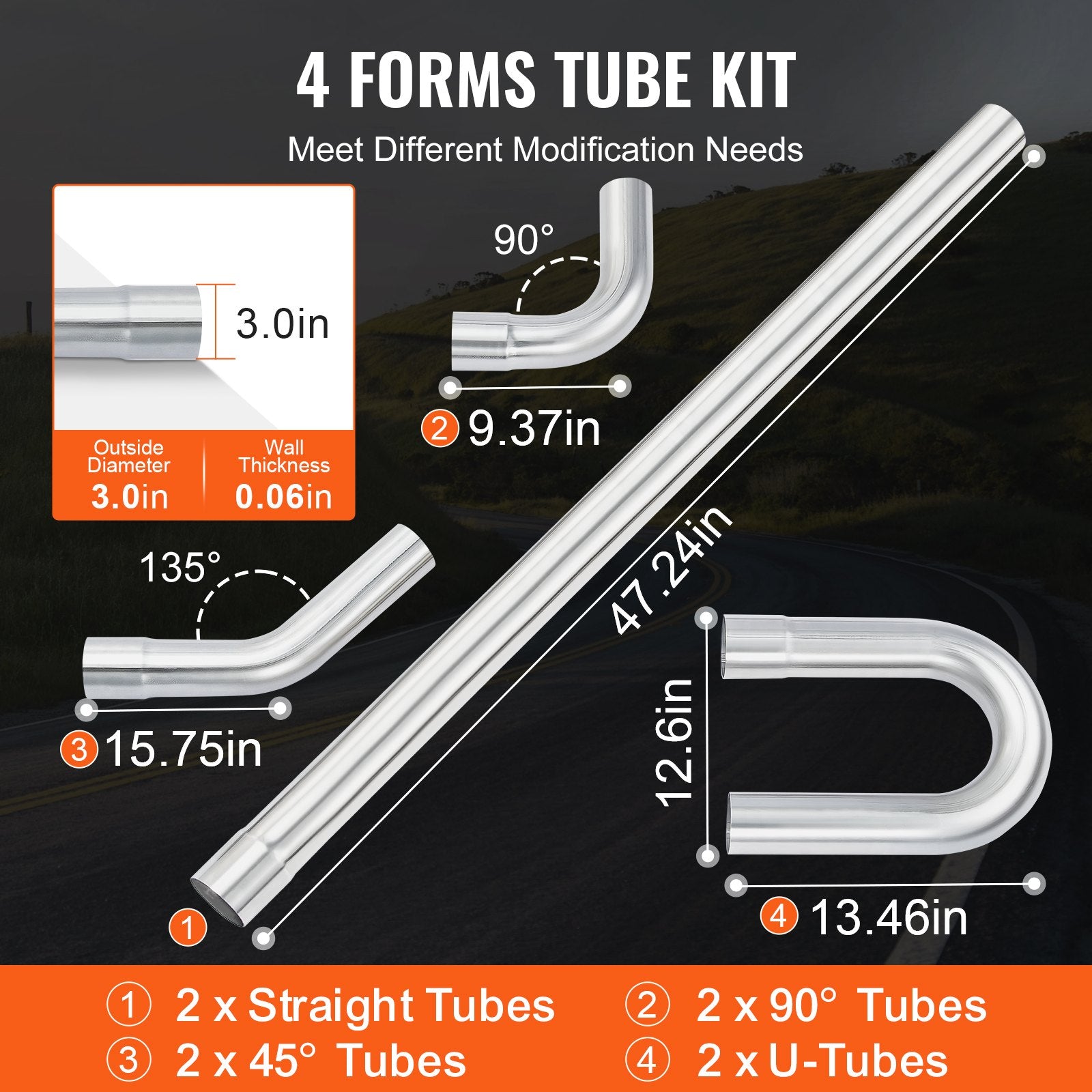 Universal 8-Piece Exhaust Kit with Slip-Fit Joint, Rust-Proof Galvanized Steel Pipes for Auto Repair, Garage, and 4S Stores, Enhanced Efficiency