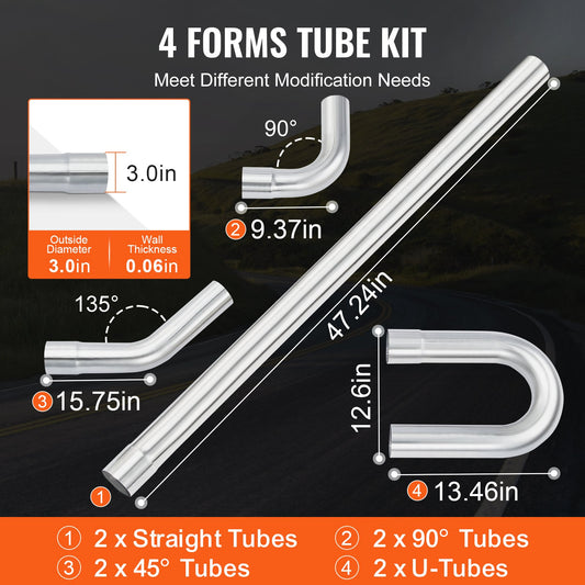 Universal 8-Piece Exhaust Kit with Slip-Fit Joint, Rust-Proof Galvanized Steel Pipes for Auto Repair, Garage, and 4S Stores, Enhanced Efficiency