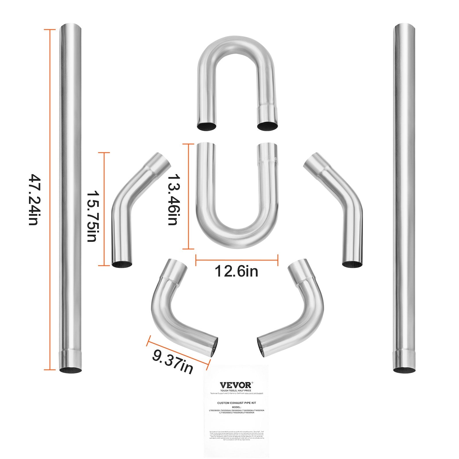 Universal 8-Piece Exhaust Kit with Slip-Fit Joint, Rust-Proof Galvanized Steel Pipes for Auto Repair, Garage, and 4S Stores, Enhanced Efficiency