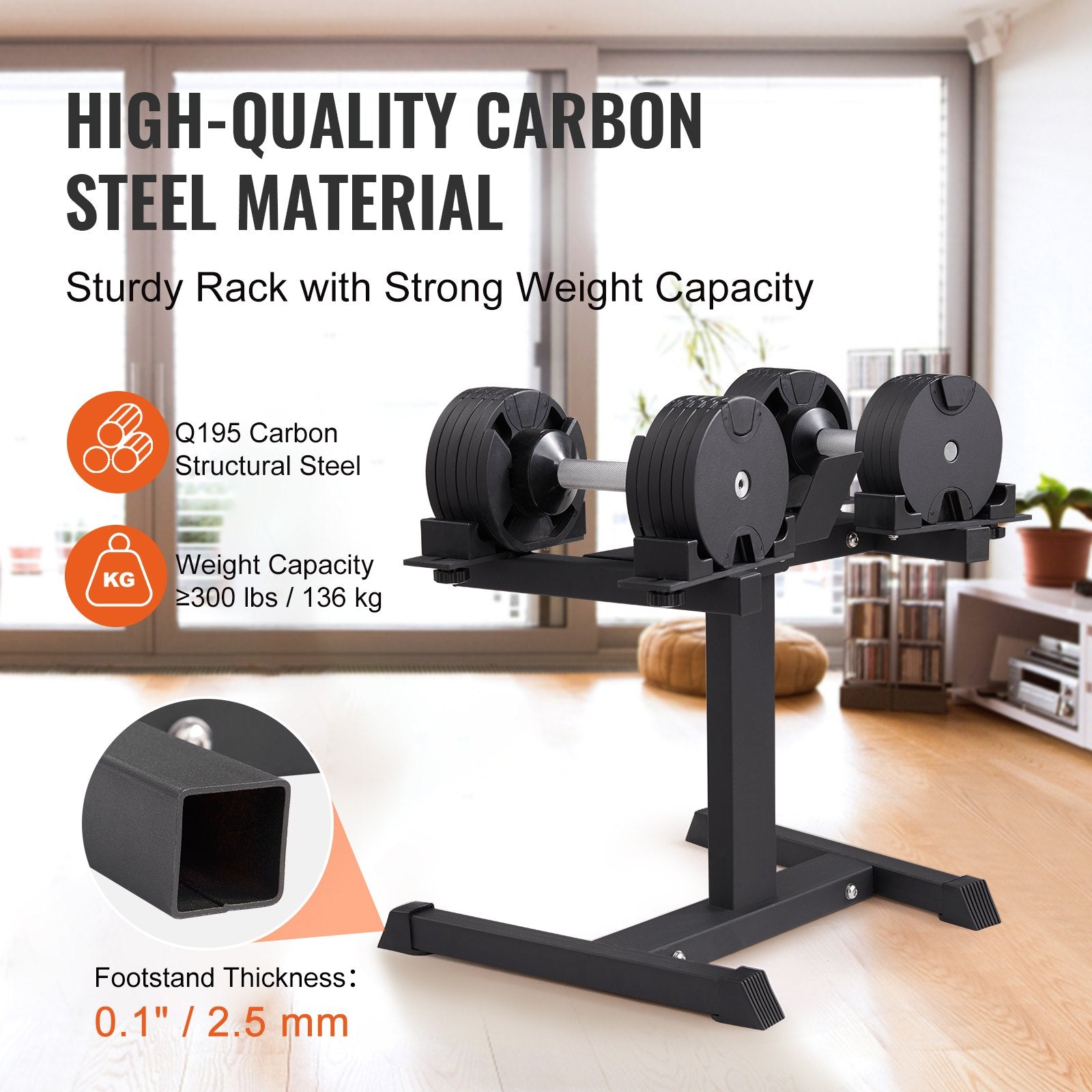 Compact Adjustable Dumbbell Stand with Media Rack - Sturdy Home Gym Weight Holder for Safe, Convenient Strength Training and Storage