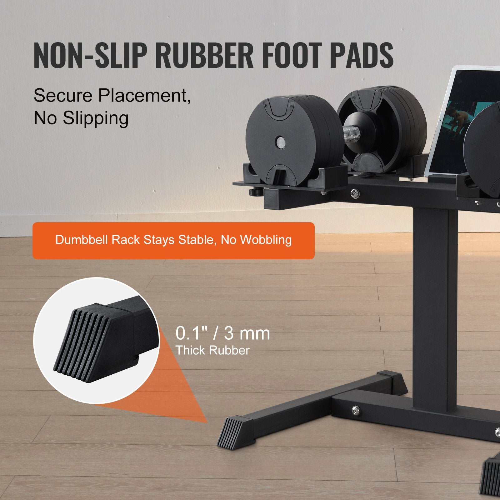 Compact Adjustable Dumbbell Stand with Media Rack - Sturdy Home Gym Weight Holder for Safe, Convenient Strength Training and Storage