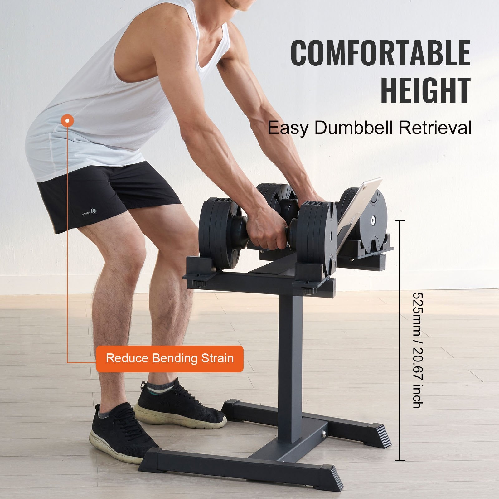 Compact Adjustable Dumbbell Stand with Media Rack - Sturdy Home Gym Weight Holder for Safe, Convenient Strength Training and Storage
