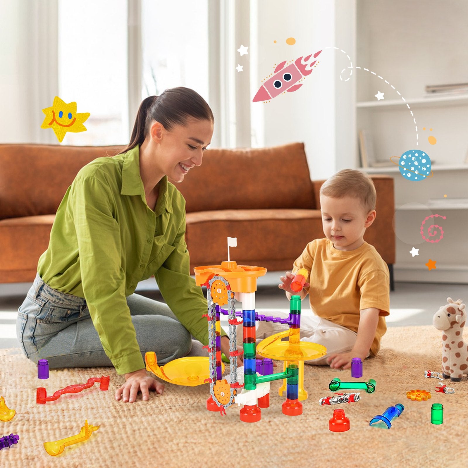 Motorized Marble Run Set for Kids 3+: 153 PCS Maze, 30 Marbles, STEM Educational Building Blocks, Brain Game, Race Track Toy