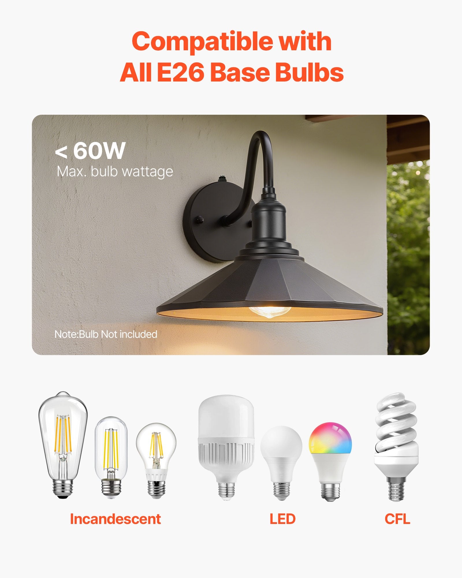 2-Pack Black Farmhouse Gooseneck Barn Light, 11.5" Dusk-to-Dawn Exterior Sconce, Anti-Rust, E26 Bulb for Porch, Garage, Entryway