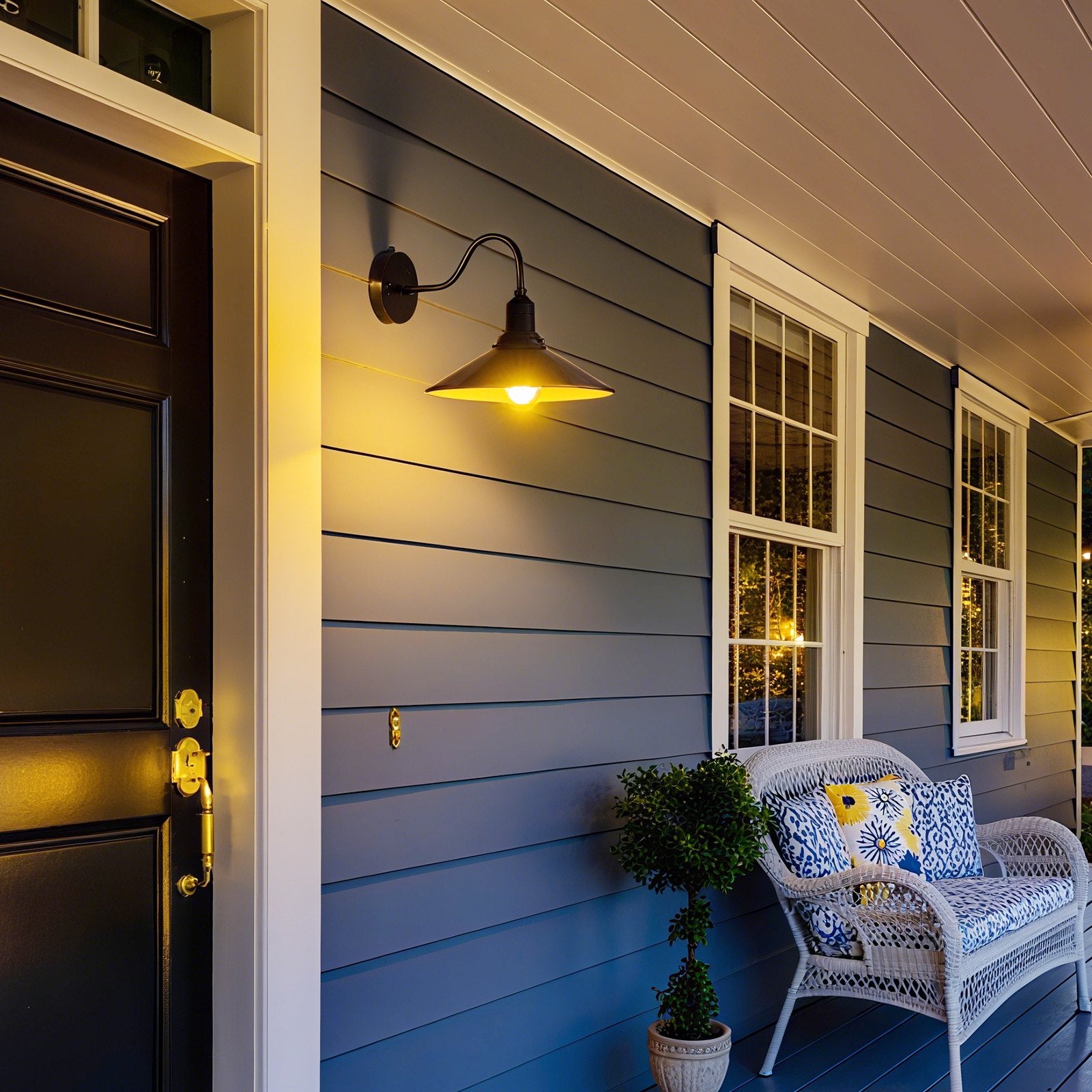 2-Pack Black Farmhouse Gooseneck Barn Light, 11.5" Dusk-to-Dawn Exterior Sconce, Anti-Rust, E26 Bulb for Porch, Garage, Entryway