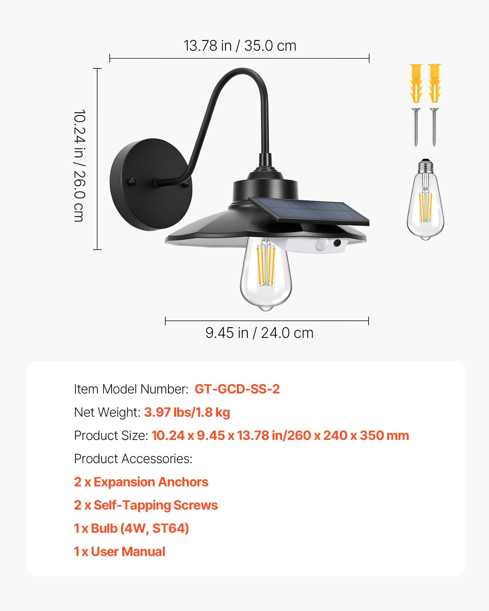 Stylish Solar Barn Light Set, Gooseneck Sconce with Motion Sensor & 3 Modes, Waterproof E27 Compatible for Porch, Garage, Farmhouse Decor