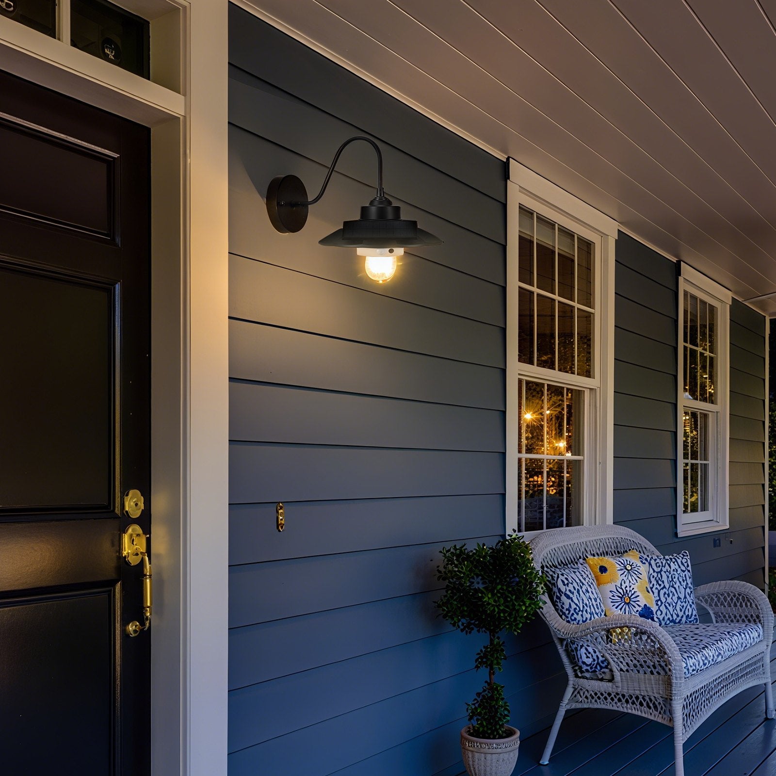 Stylish Solar Barn Light Set, Gooseneck Sconce with Motion Sensor & 3 Modes, Waterproof E27 Compatible for Porch, Garage, Farmhouse Decor